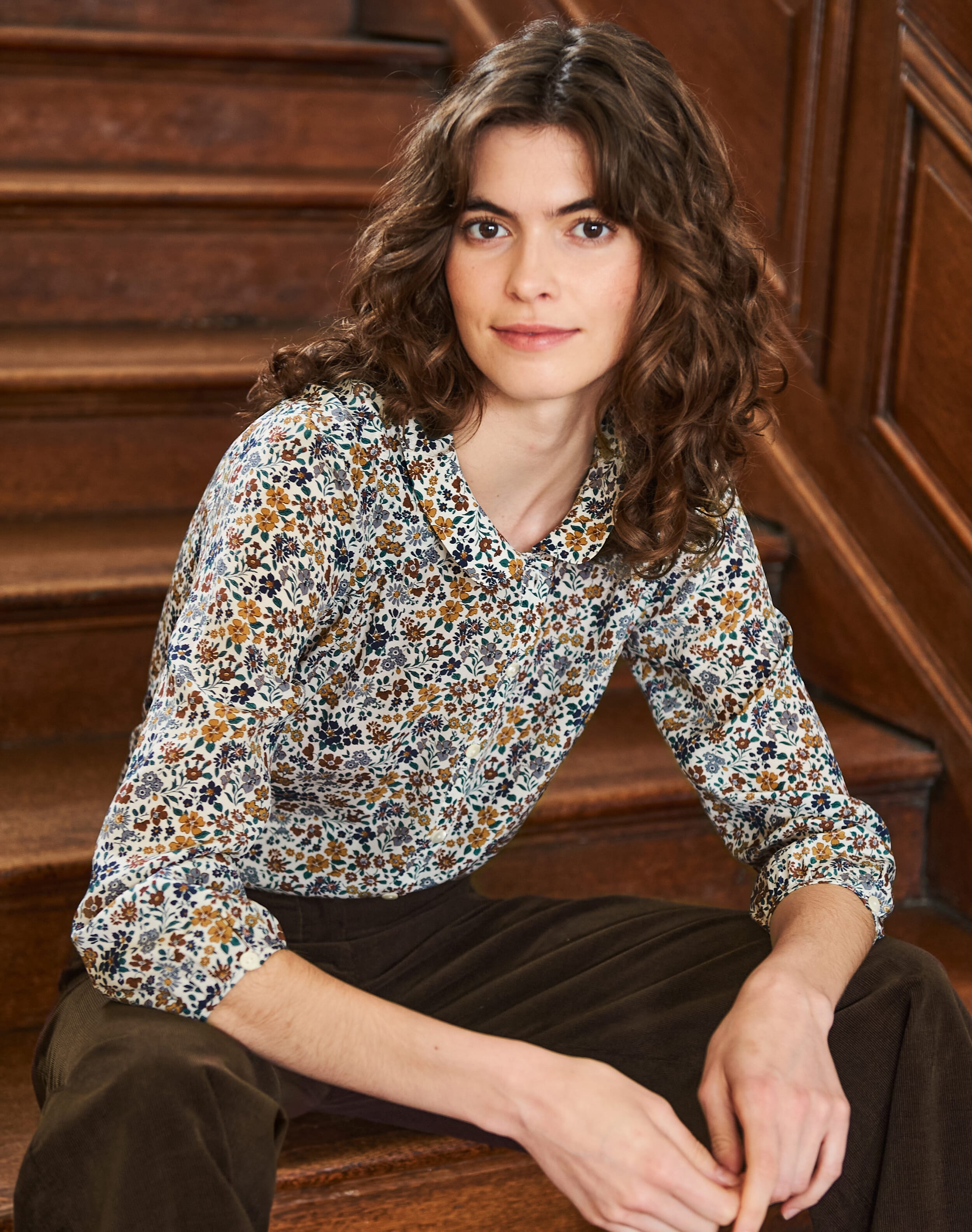 Brora Liberty Print Silk Peter Pan Blouse Autumn floral