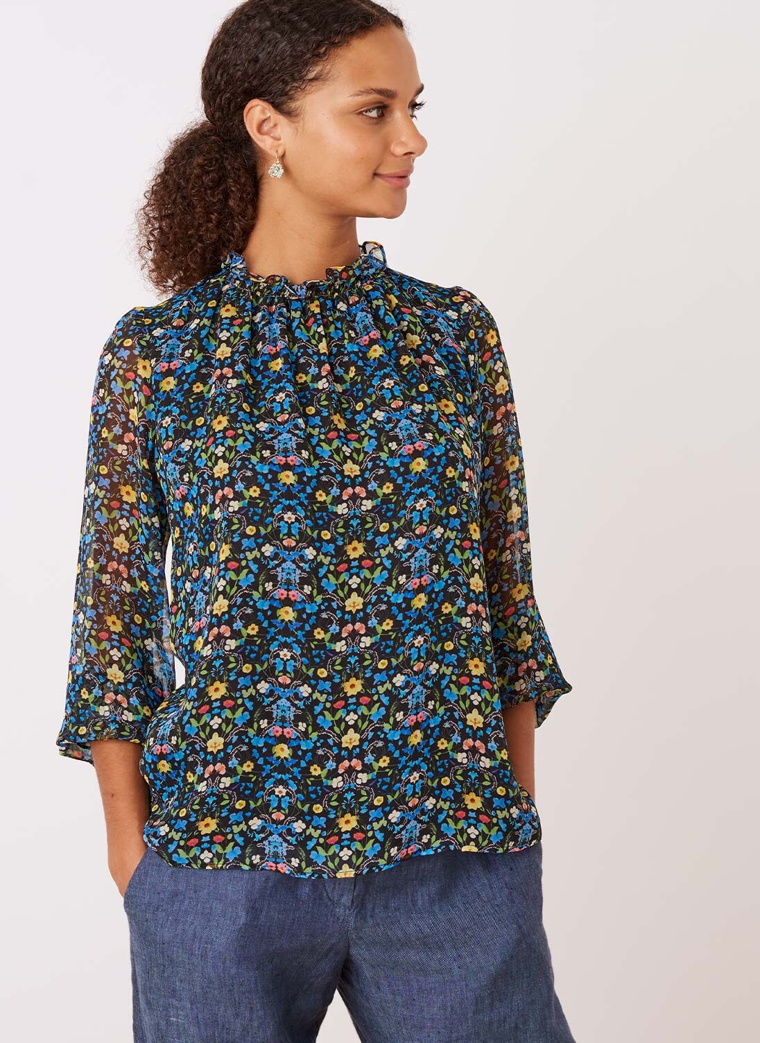 Black Meadow Liberty Print Silk Chiffon Blouse | Blouses | Brora