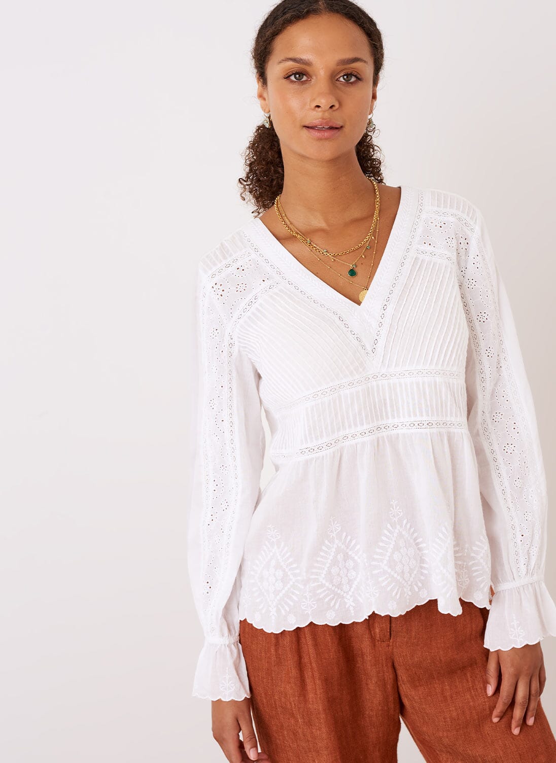 White Organic Cotton Pin Tuck Blouse | Women's Blouses | Brora