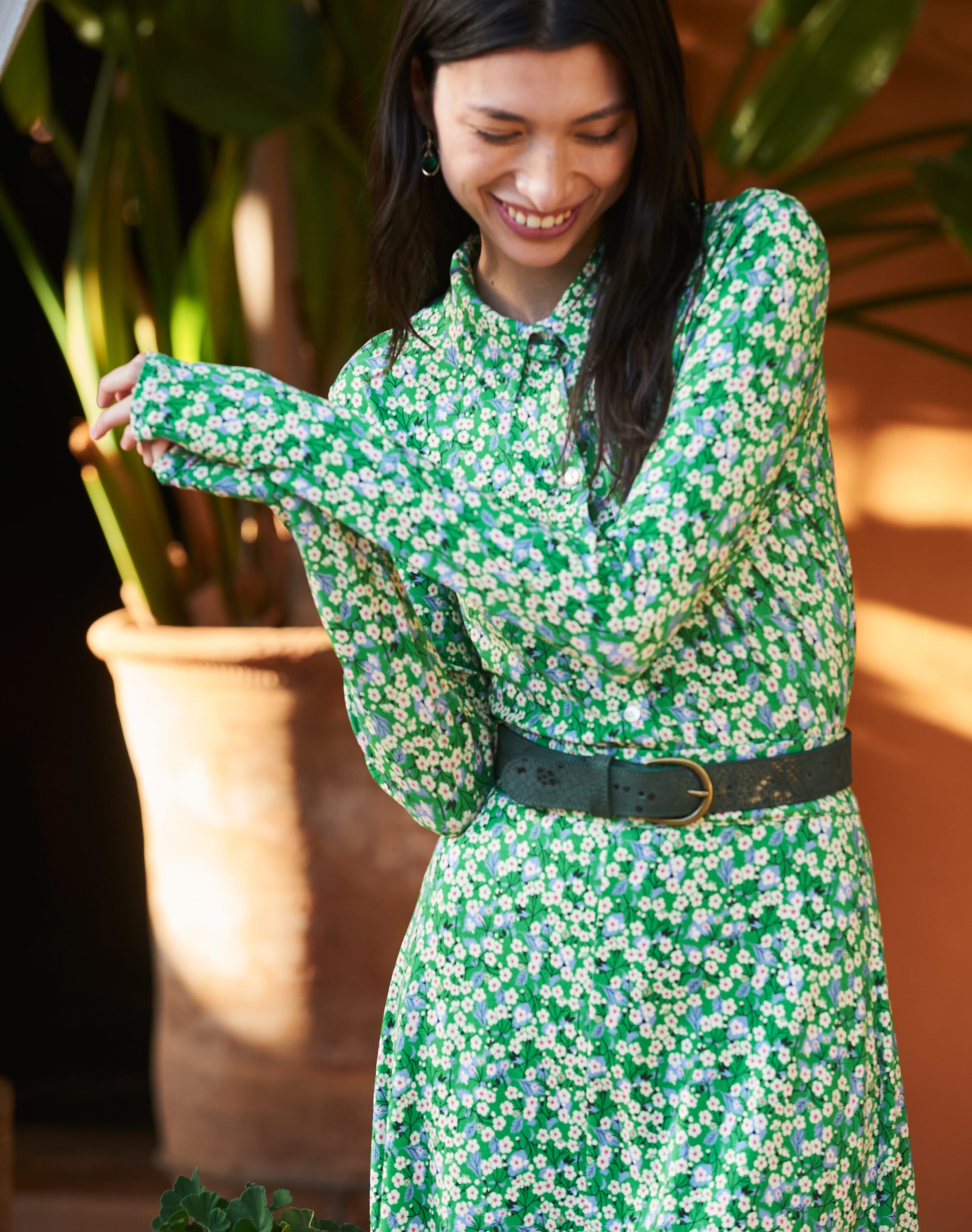 Brora Liberty Print Jersey Shirt Emerald sprig