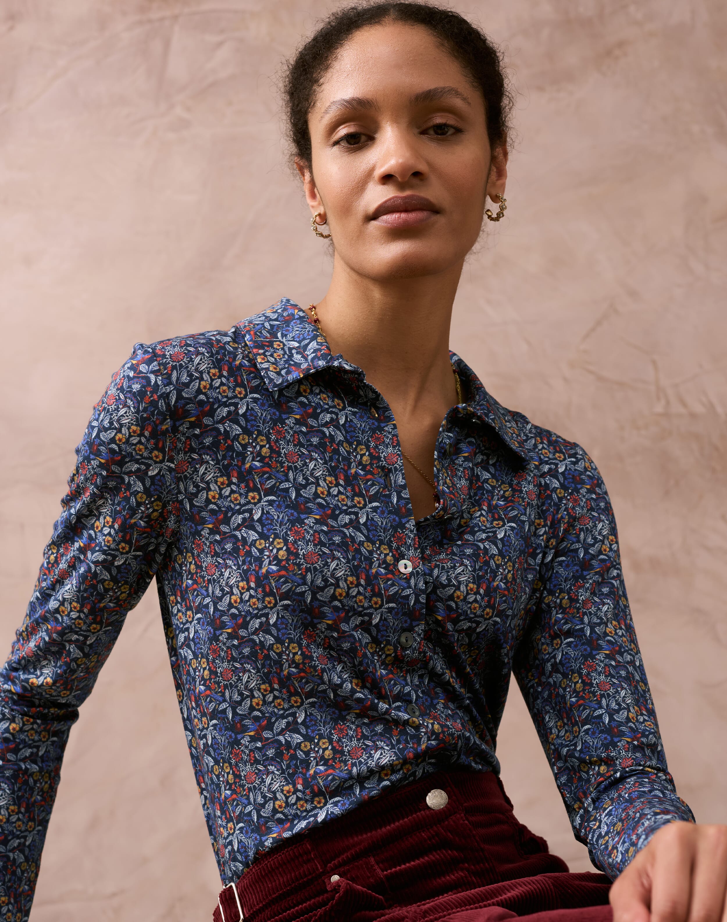 Brora Liberty Print Jersey Shirt Electric bird