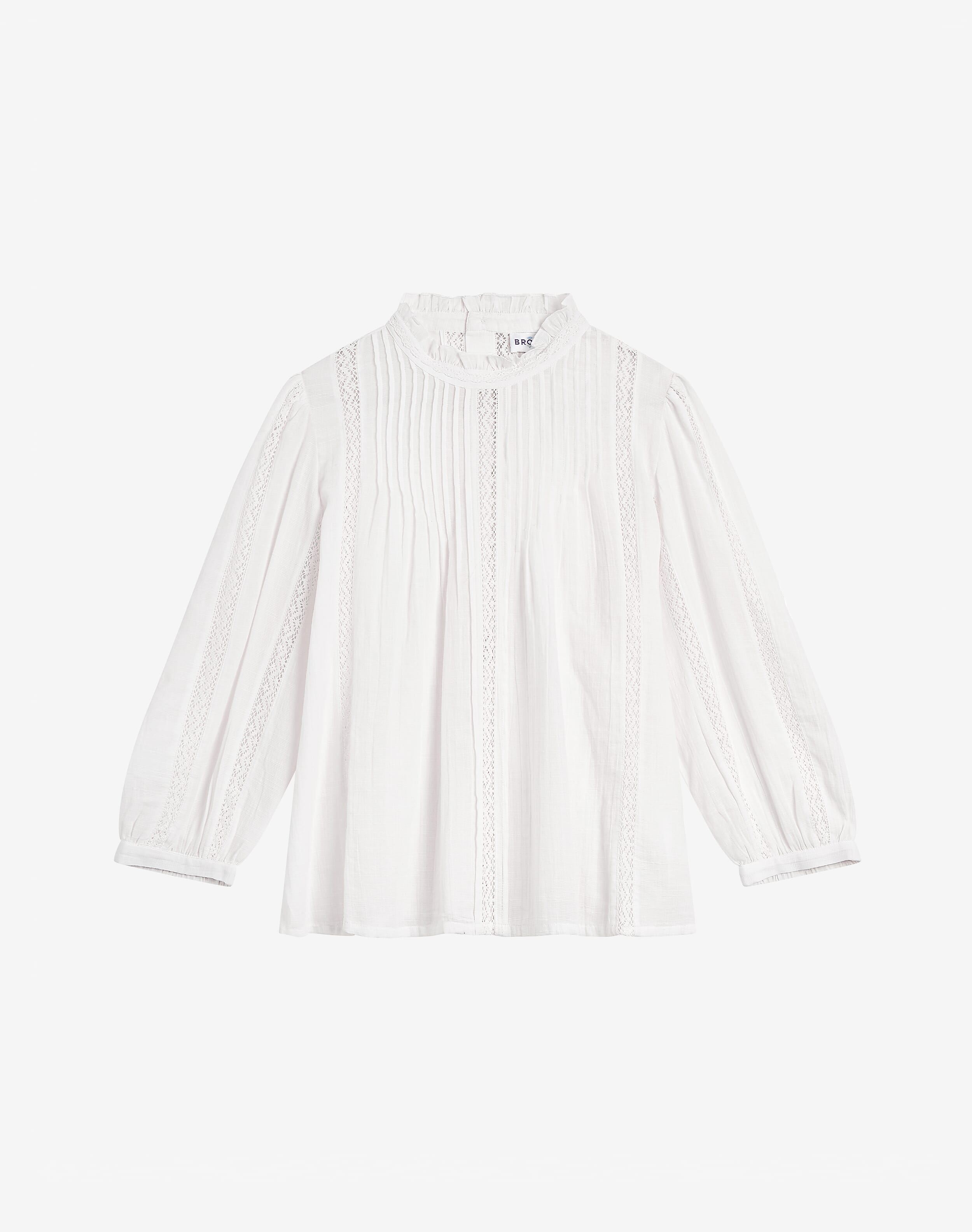 Organic Cotton High Neck Pin Tuck Blouse in White | Brora