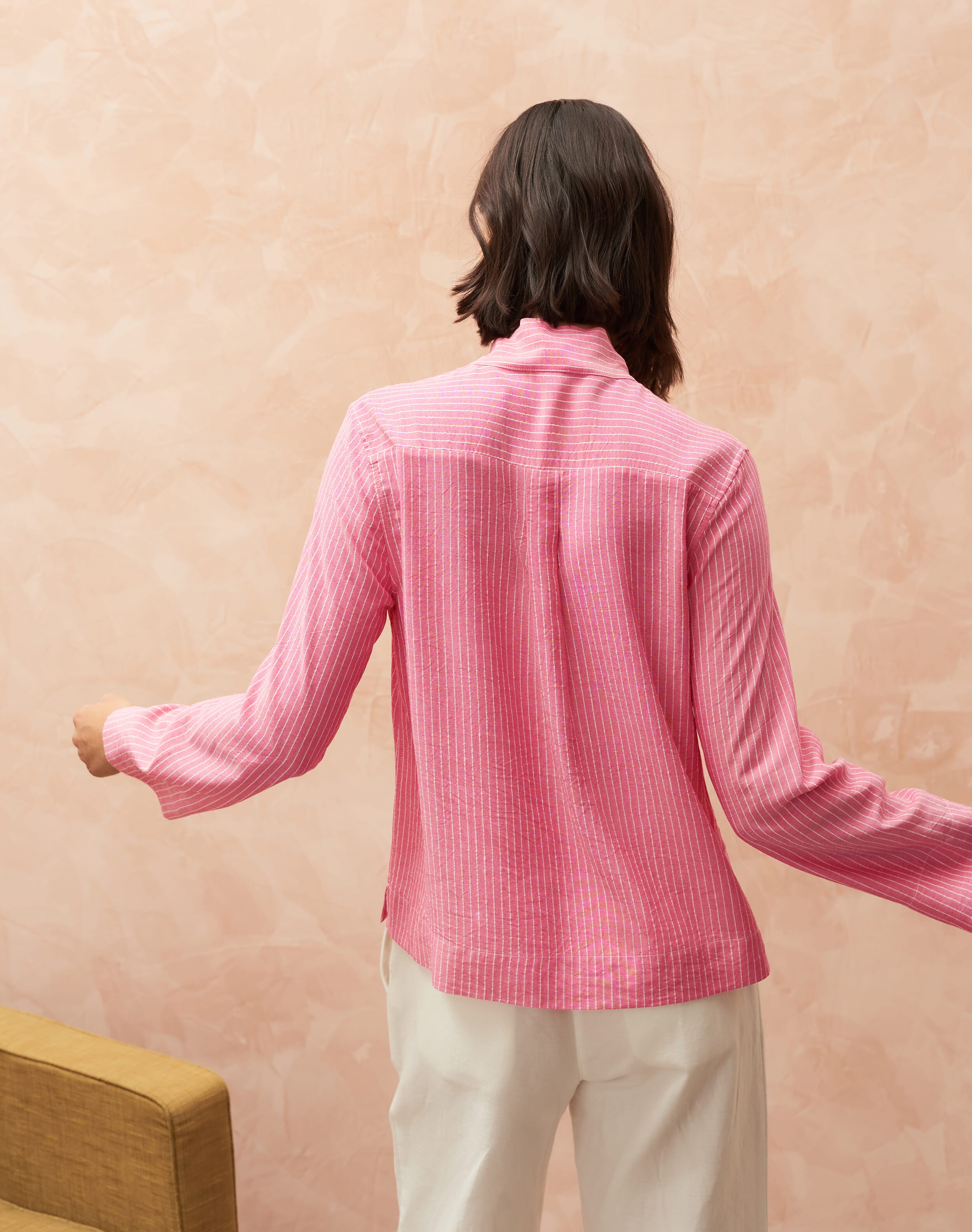 Stripe Tie Collar Blouse In Watermelon Shirts Brora stripe-tie-collar-blouse-in-watermelon-shirts-brora