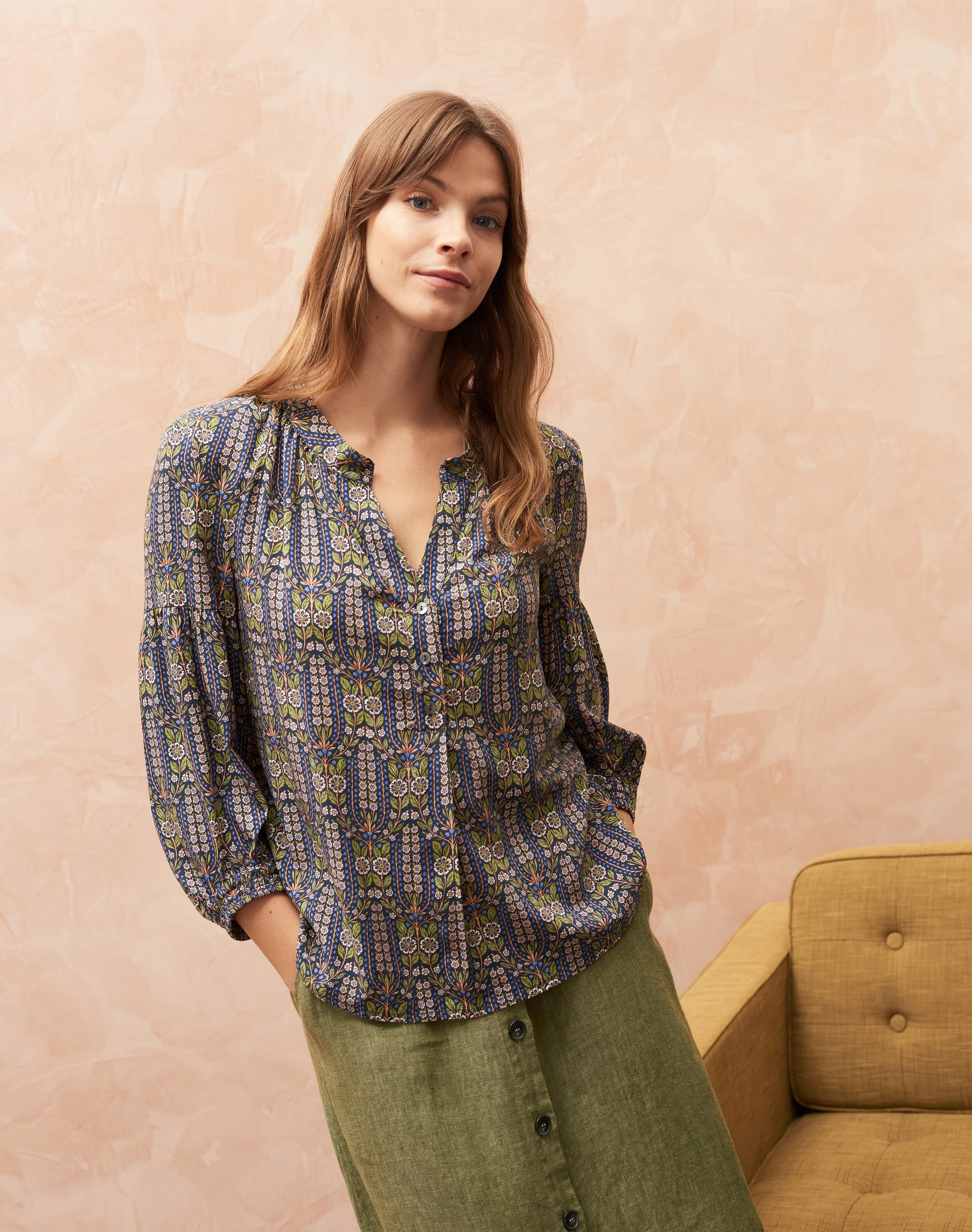 Liberty Print Blouse in Moss Trellis | Shirts | Brora