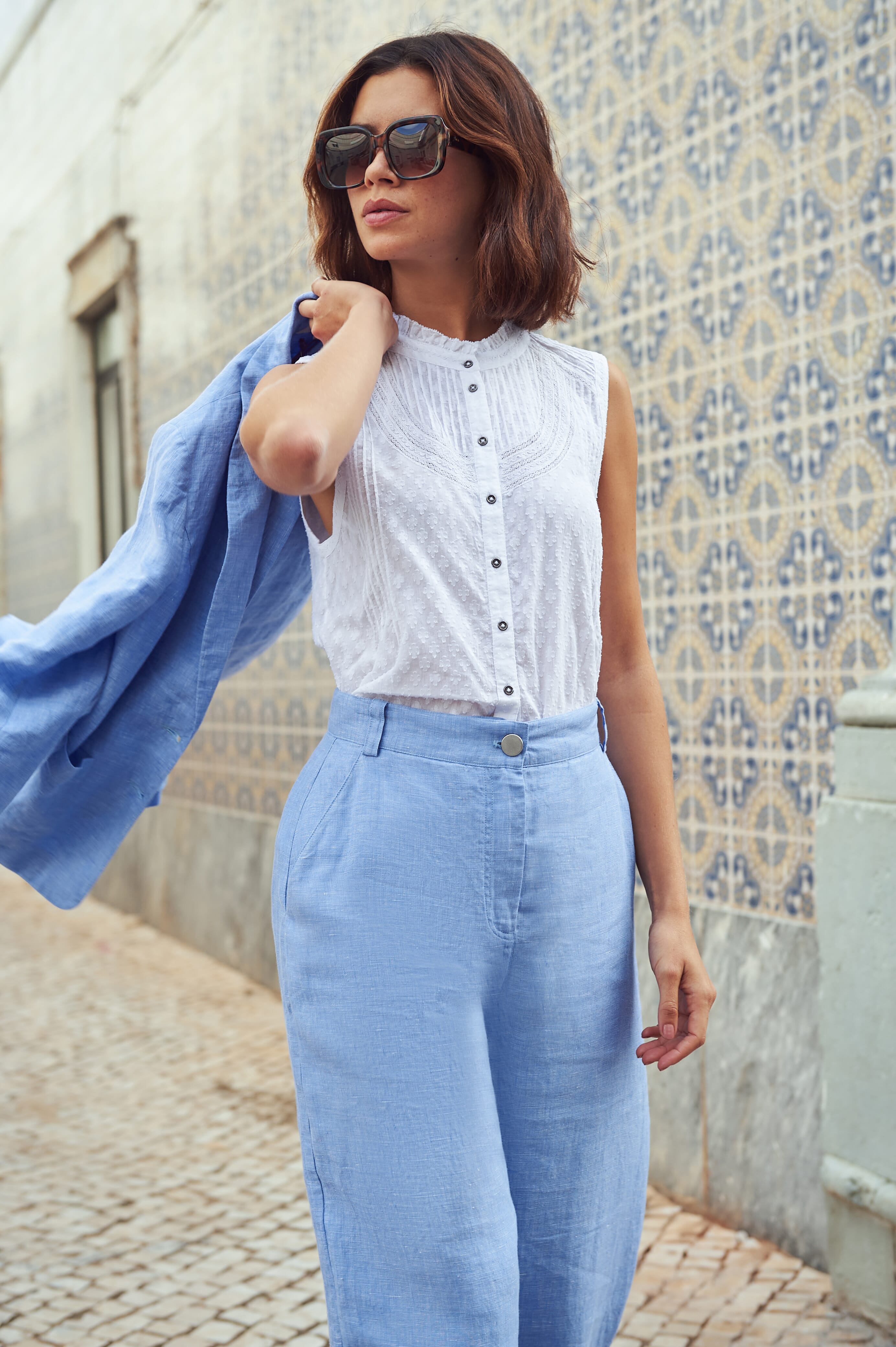 トップス cotton volume gather blouse-louren Wrap London - Printed cotton gathered blouse