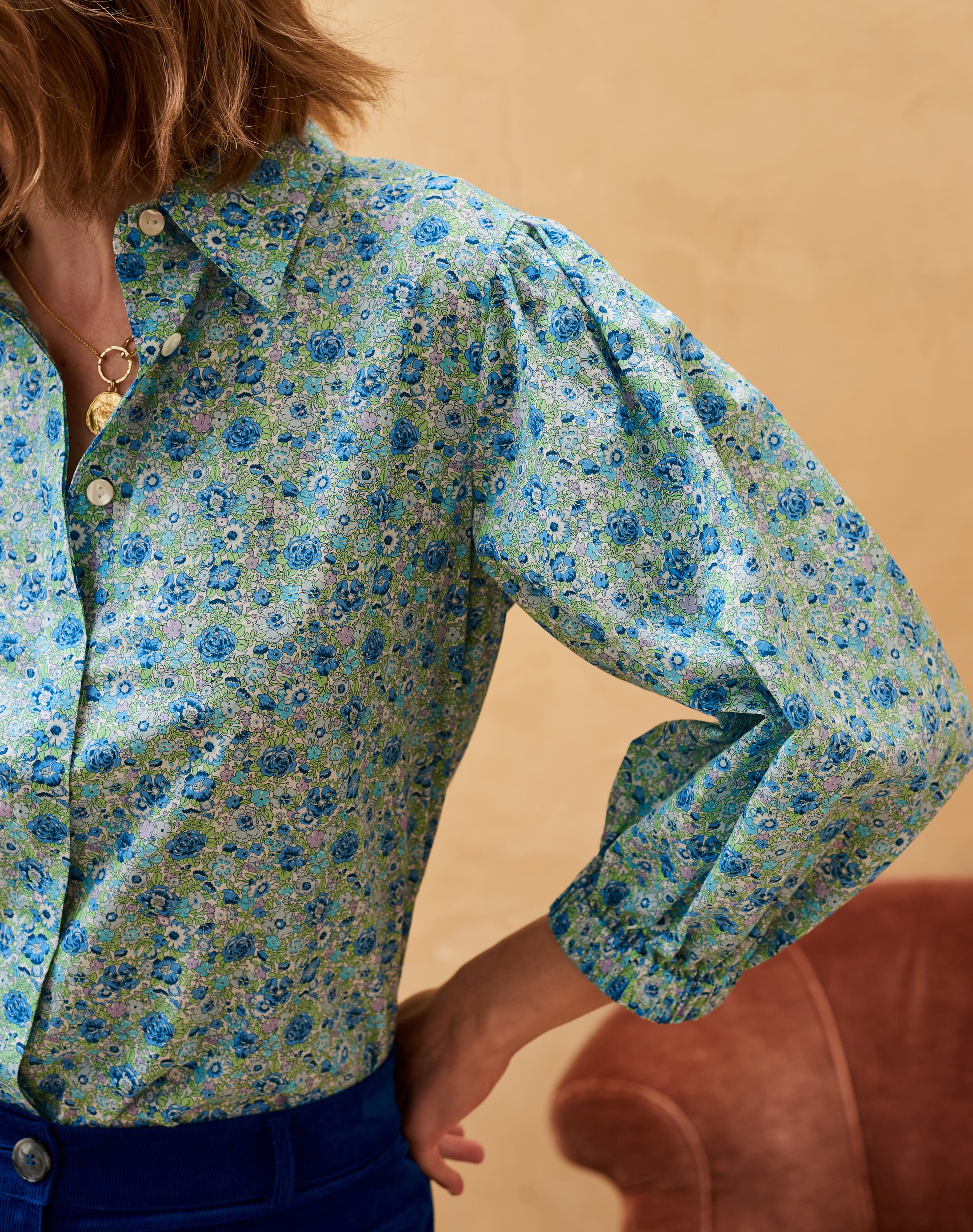 Glacier Blue Liberty Print Blouse Women's Blouses Brora Fashion