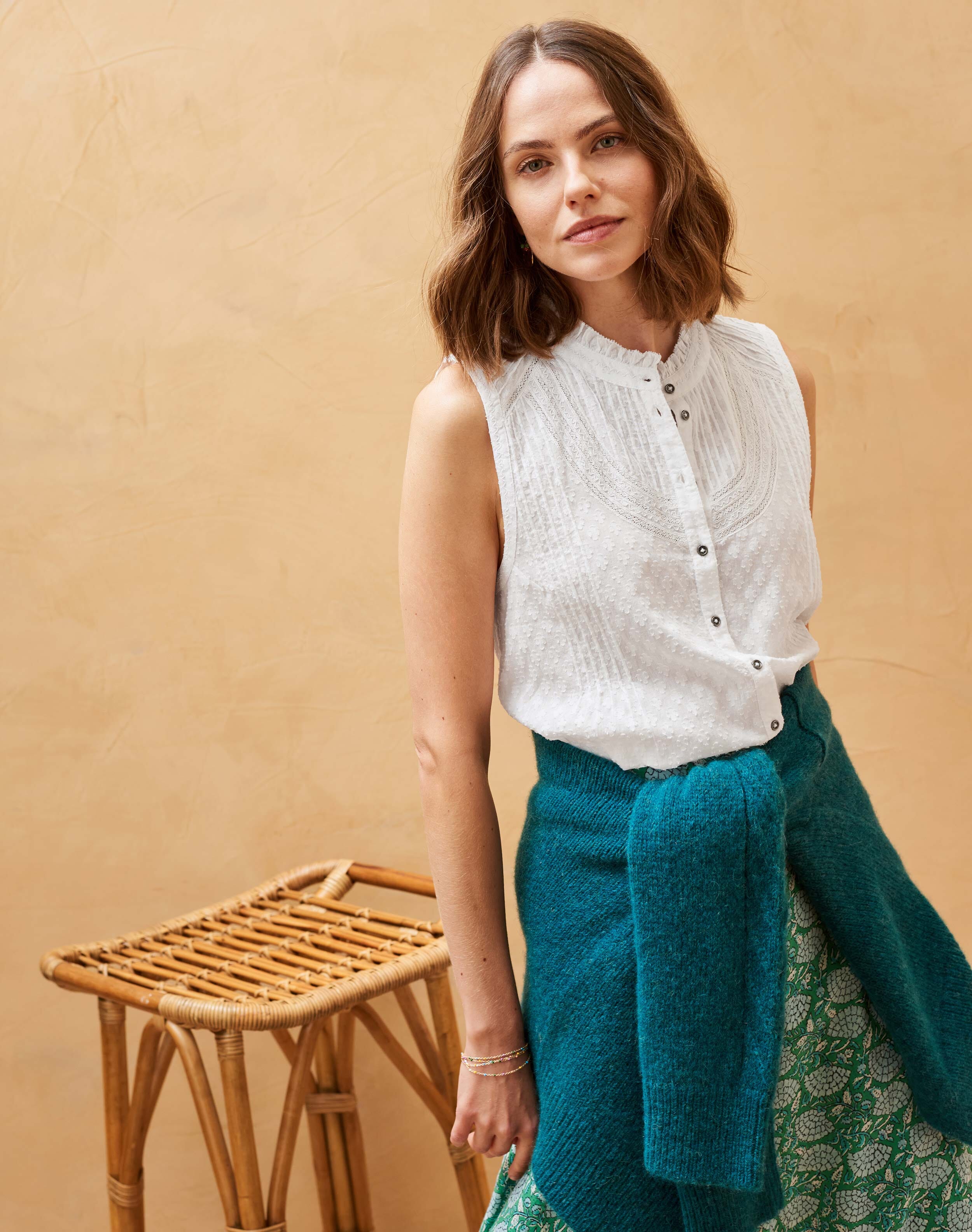 DOLLY SATIN MOCK NECK BLOUSE IVORY – Line & Dot