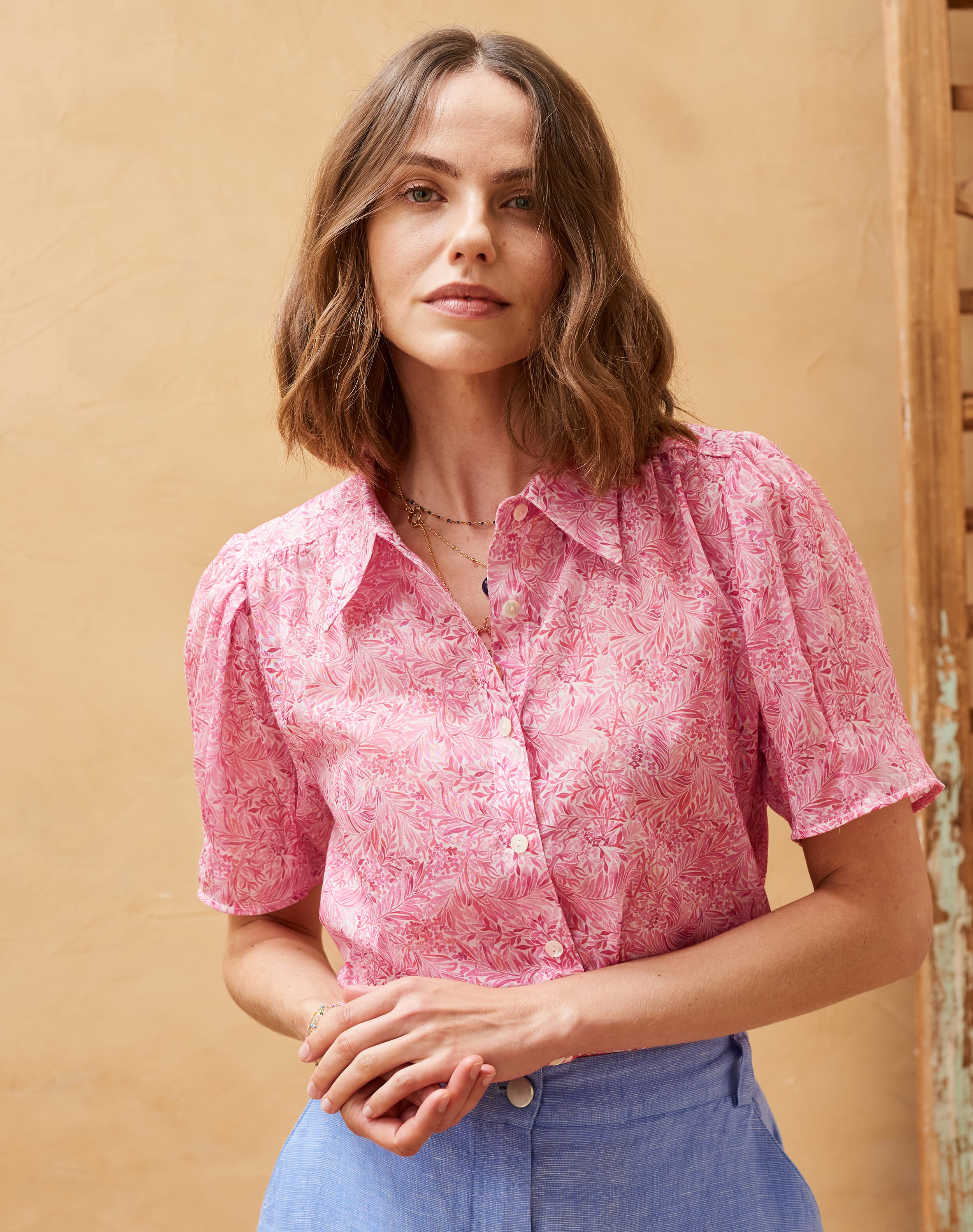 Brora Liberty Print Cotton Chiffon Blouse Rose fern