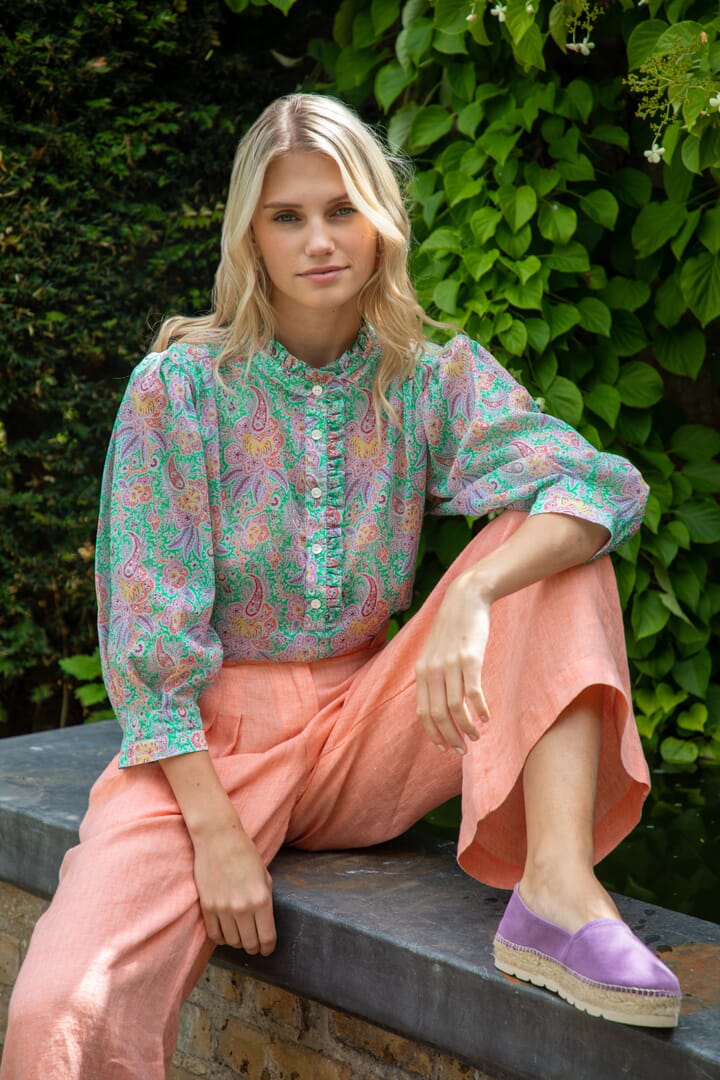 Green Liberty Cotton Chiffon Blouse | Women's Blouses | Brora Fashion