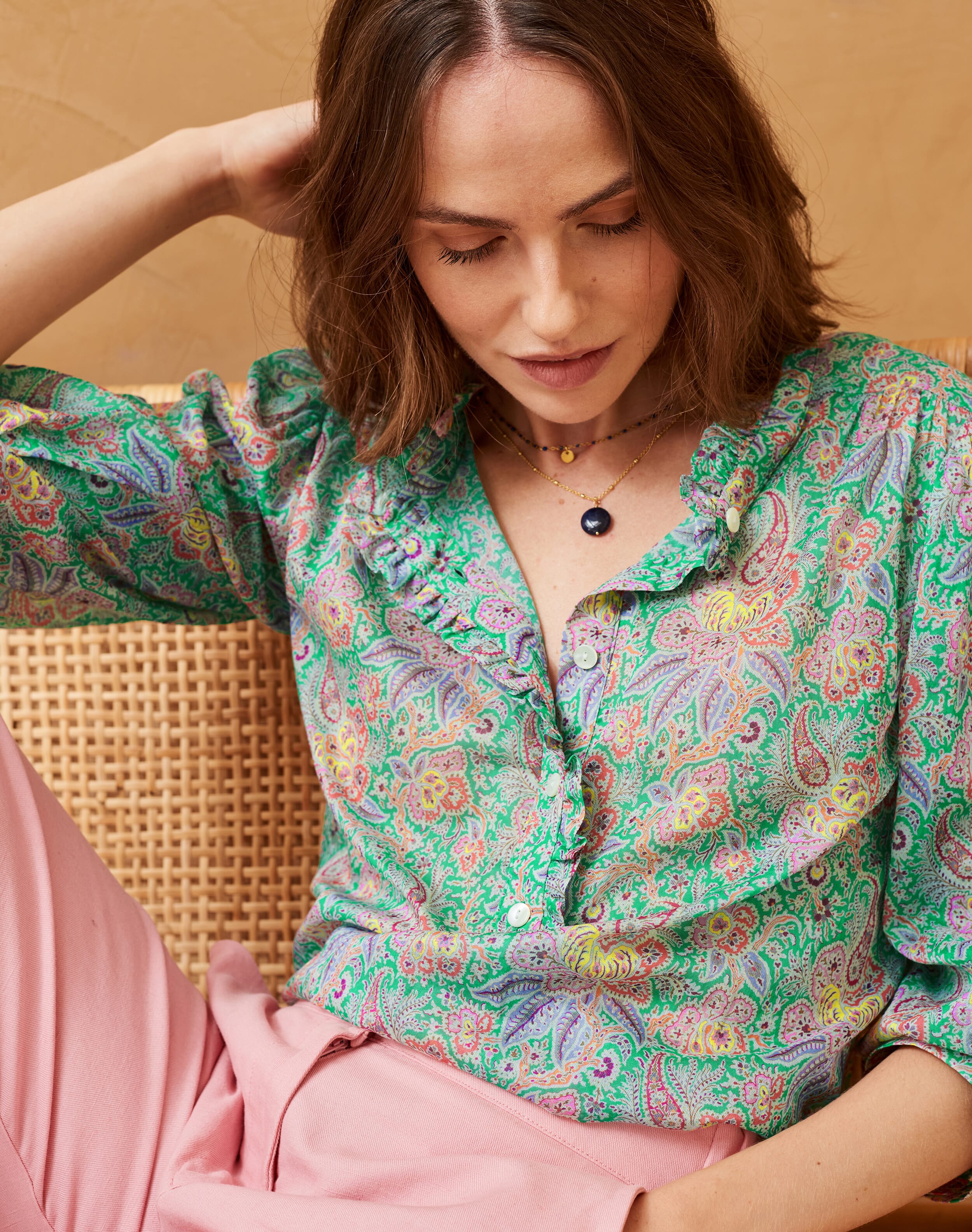 Green Liberty Cotton Chiffon Blouse | Women's Blouses