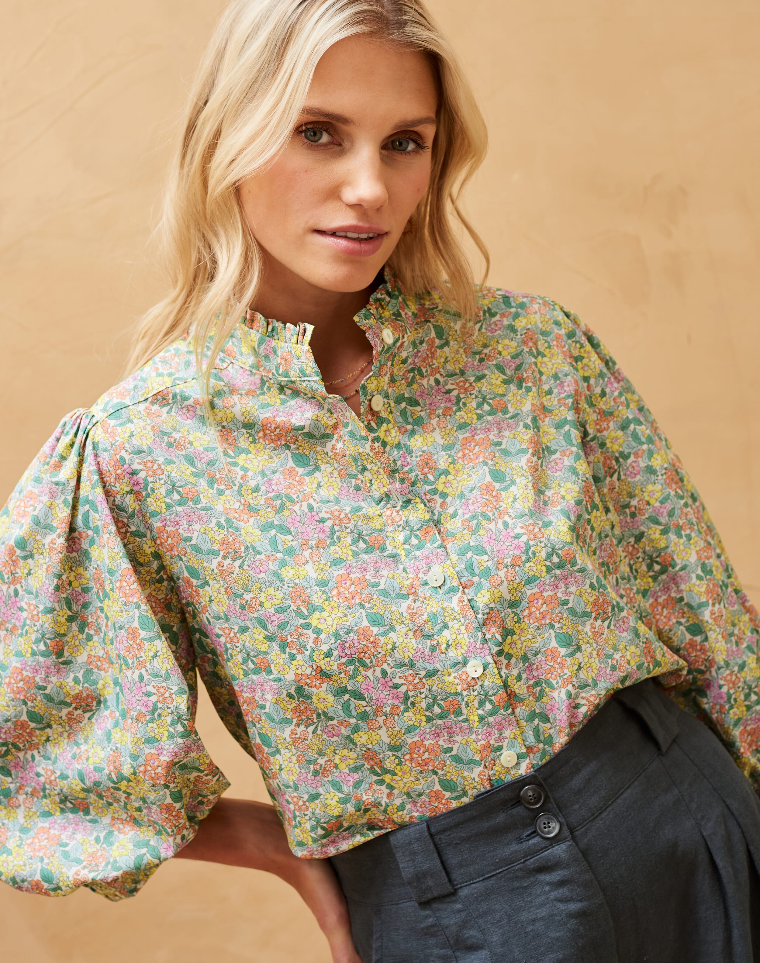 Liberty Organic Cotton Pie Crust Blouse Sage floral