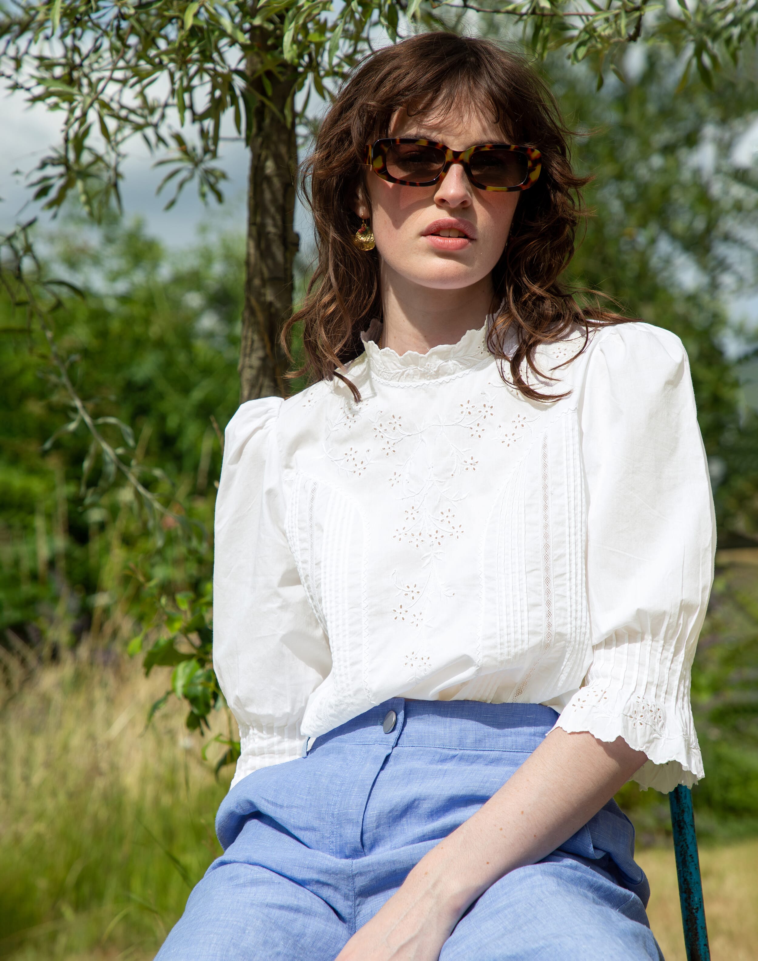 Organic Cotton Embroidered Blouse White