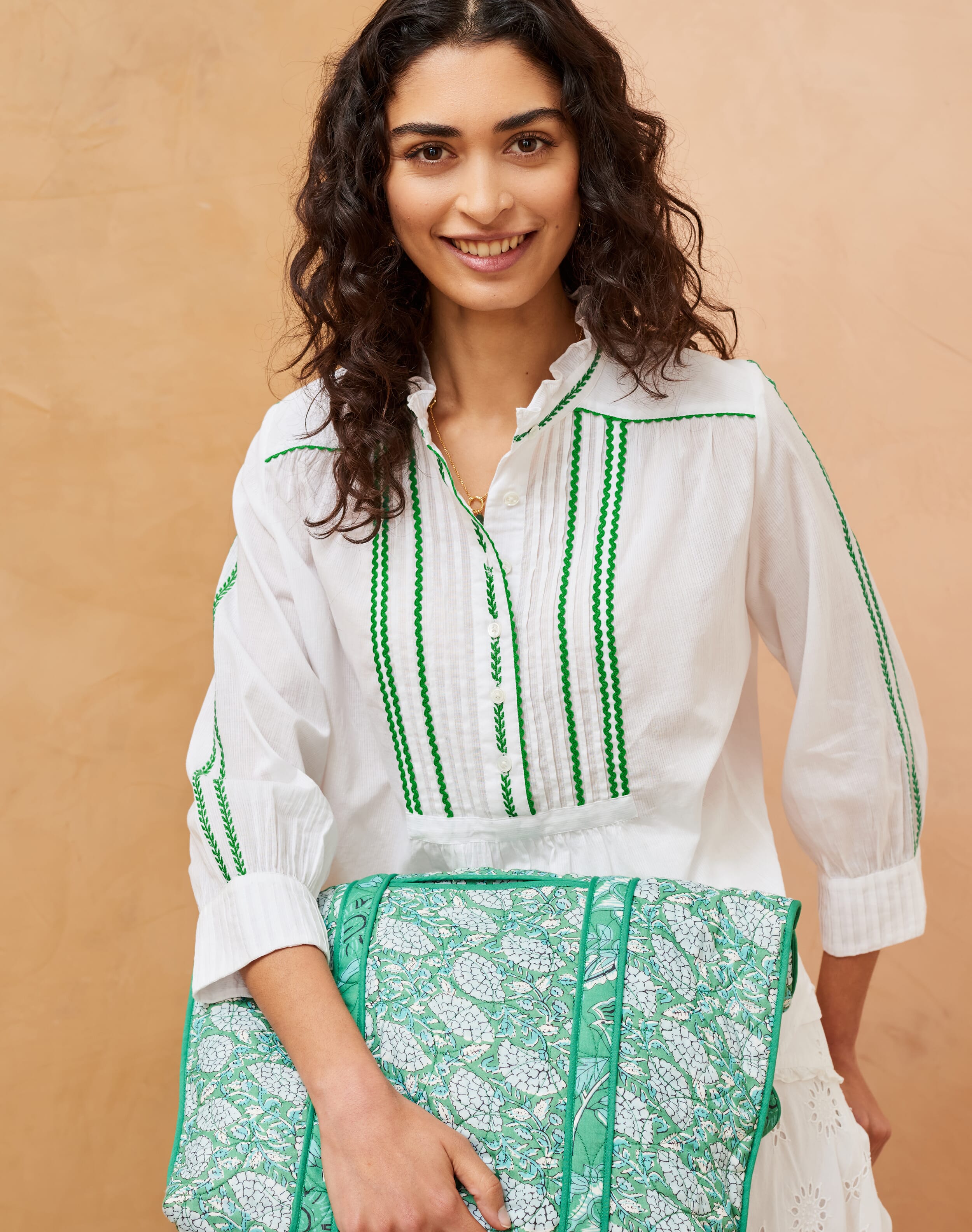 Organic Cotton Ric-Rac Trim Blouse White