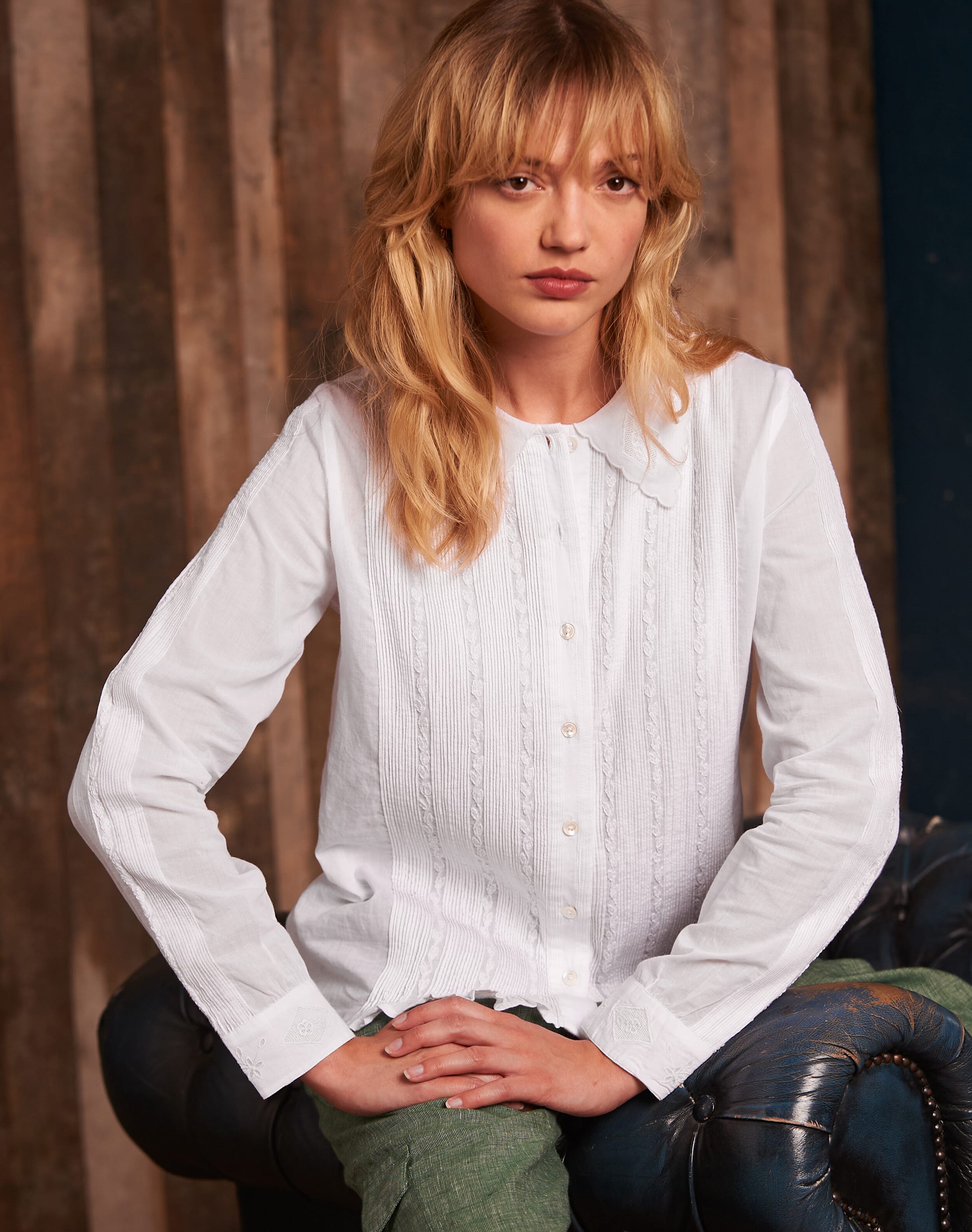 Organic Cotton Fine Pintuck Shirt White