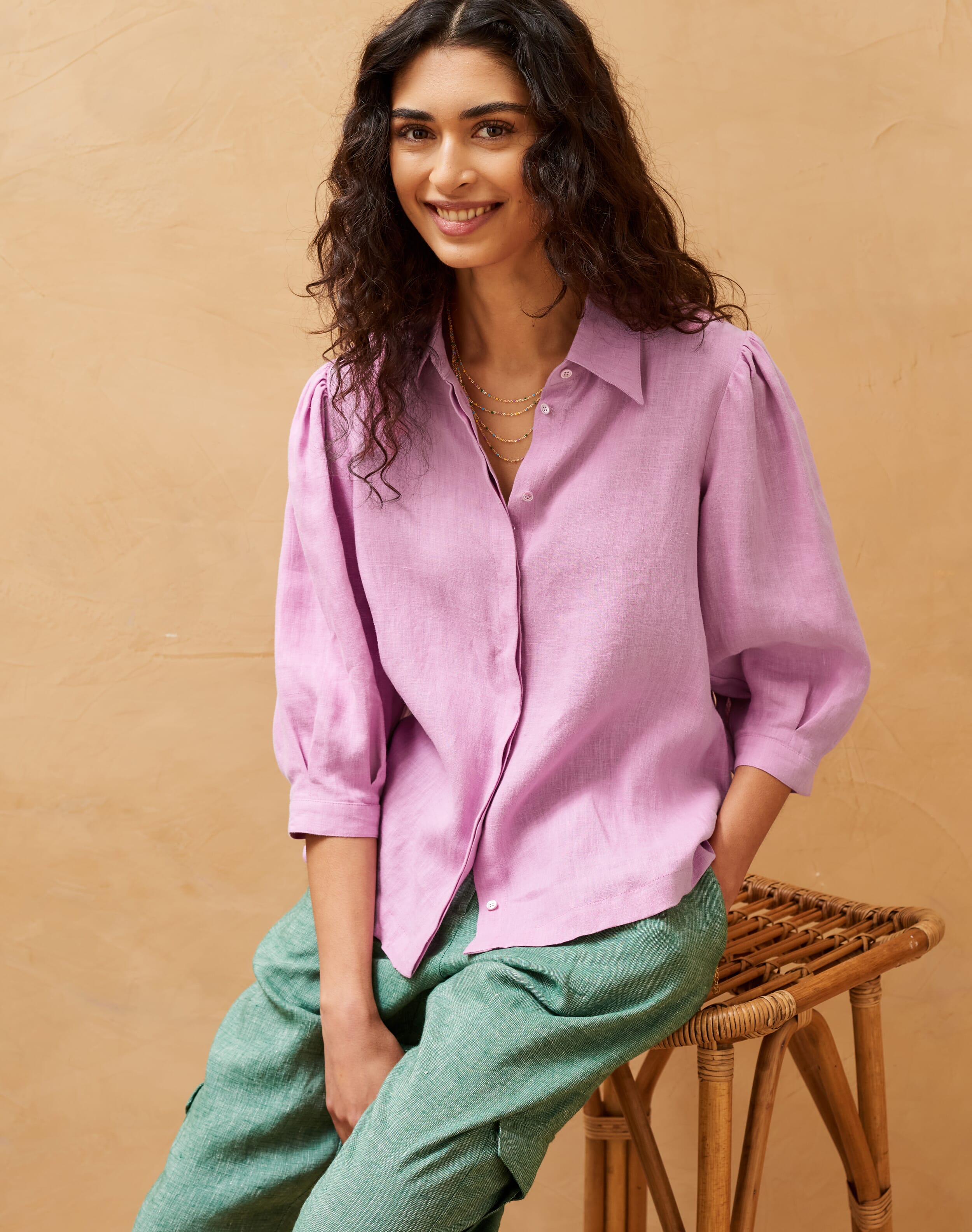 Linen Puff Sleeve Blouse Orchid