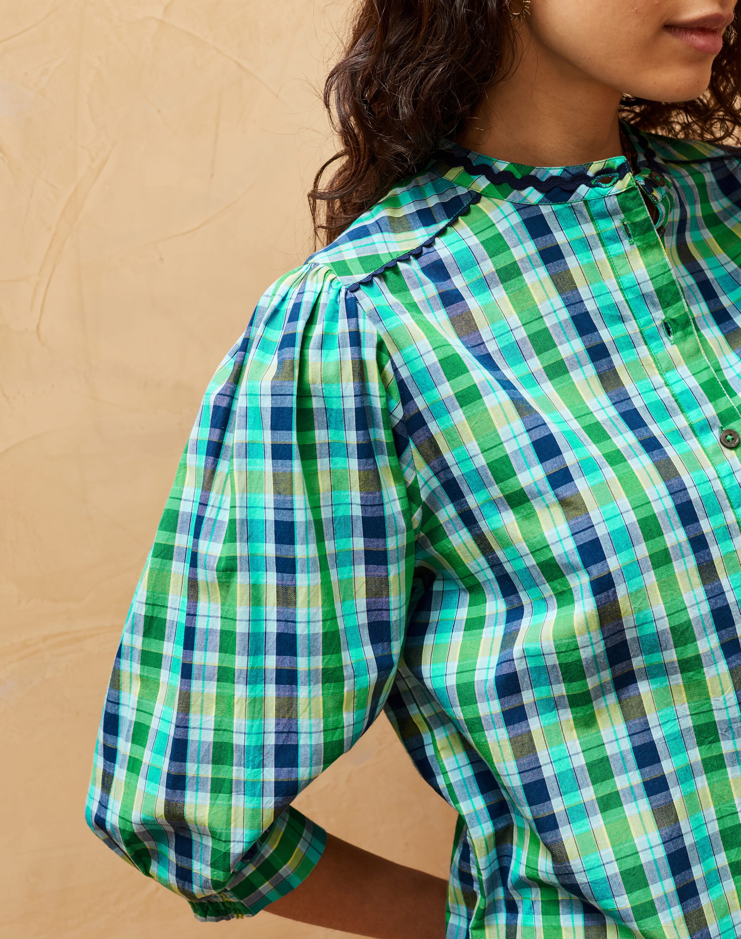 Green Cotton Check Ric Rac Shirt Women's Shirts Brora Fashion