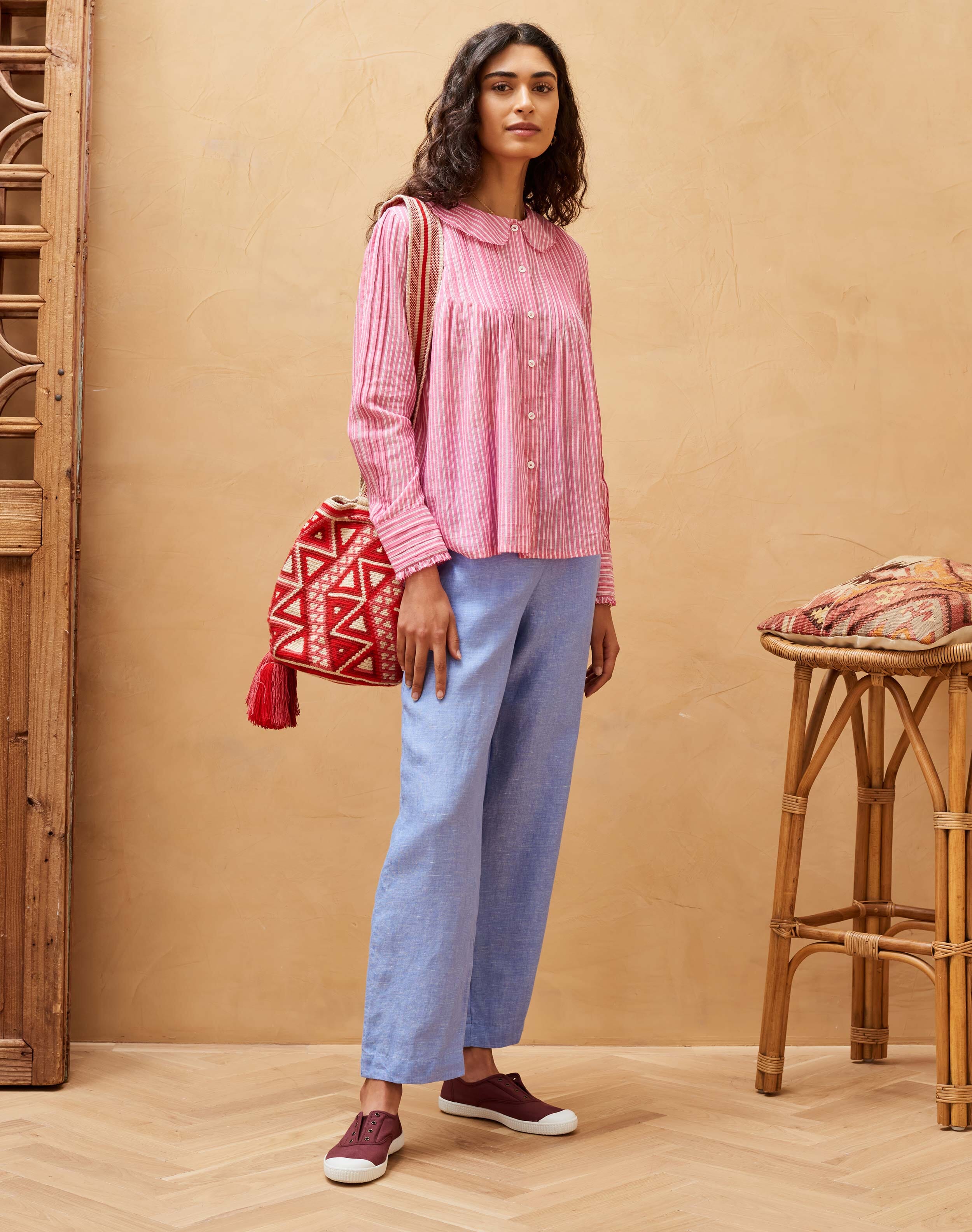 Pink Cotton Stripe Pintuck Blouse | Women's Blouses | Brora