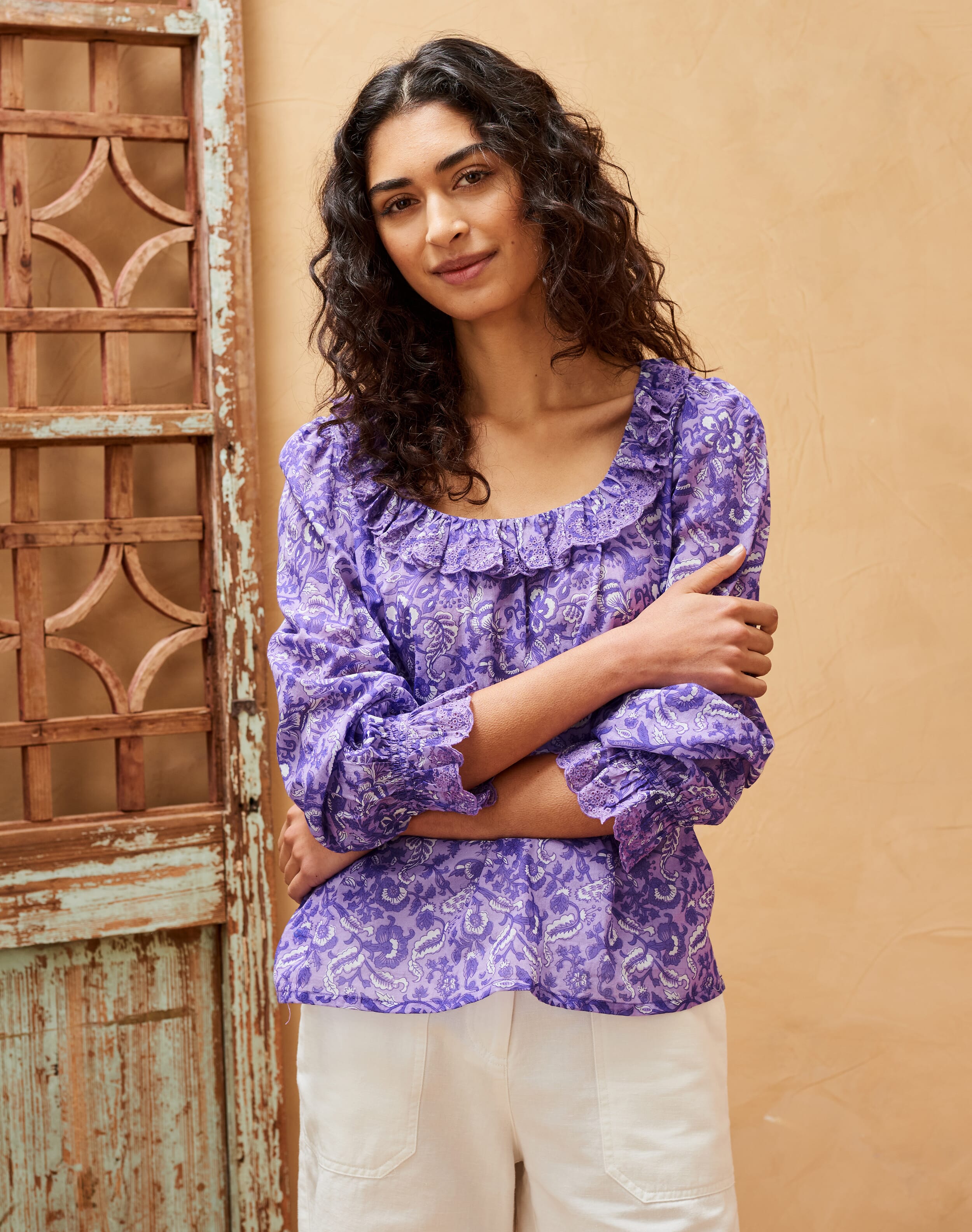 Organic Cotton Block Print Blouse Amethyst