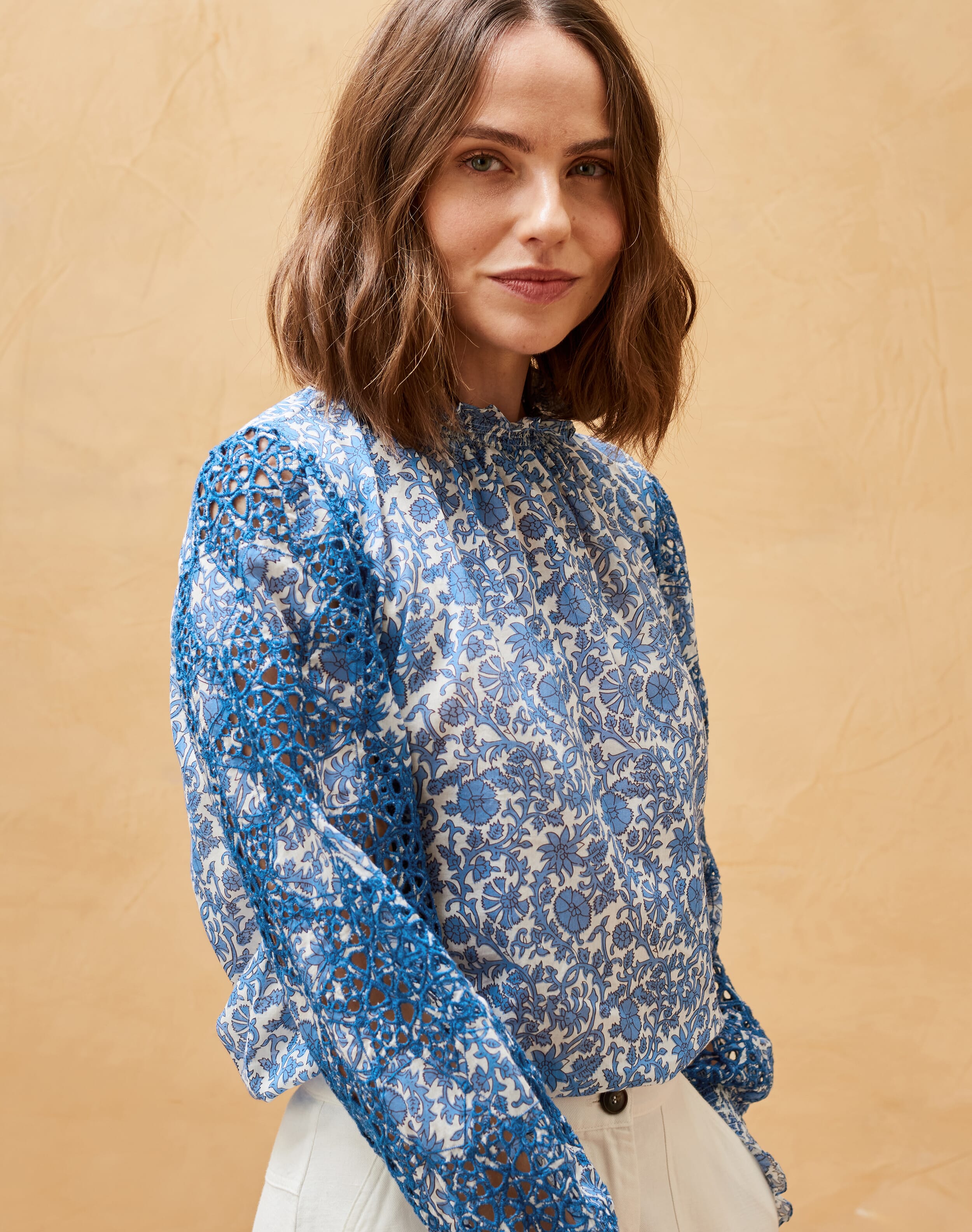 Organic Cotton Voile Broderie Blouse Lapis Botanic