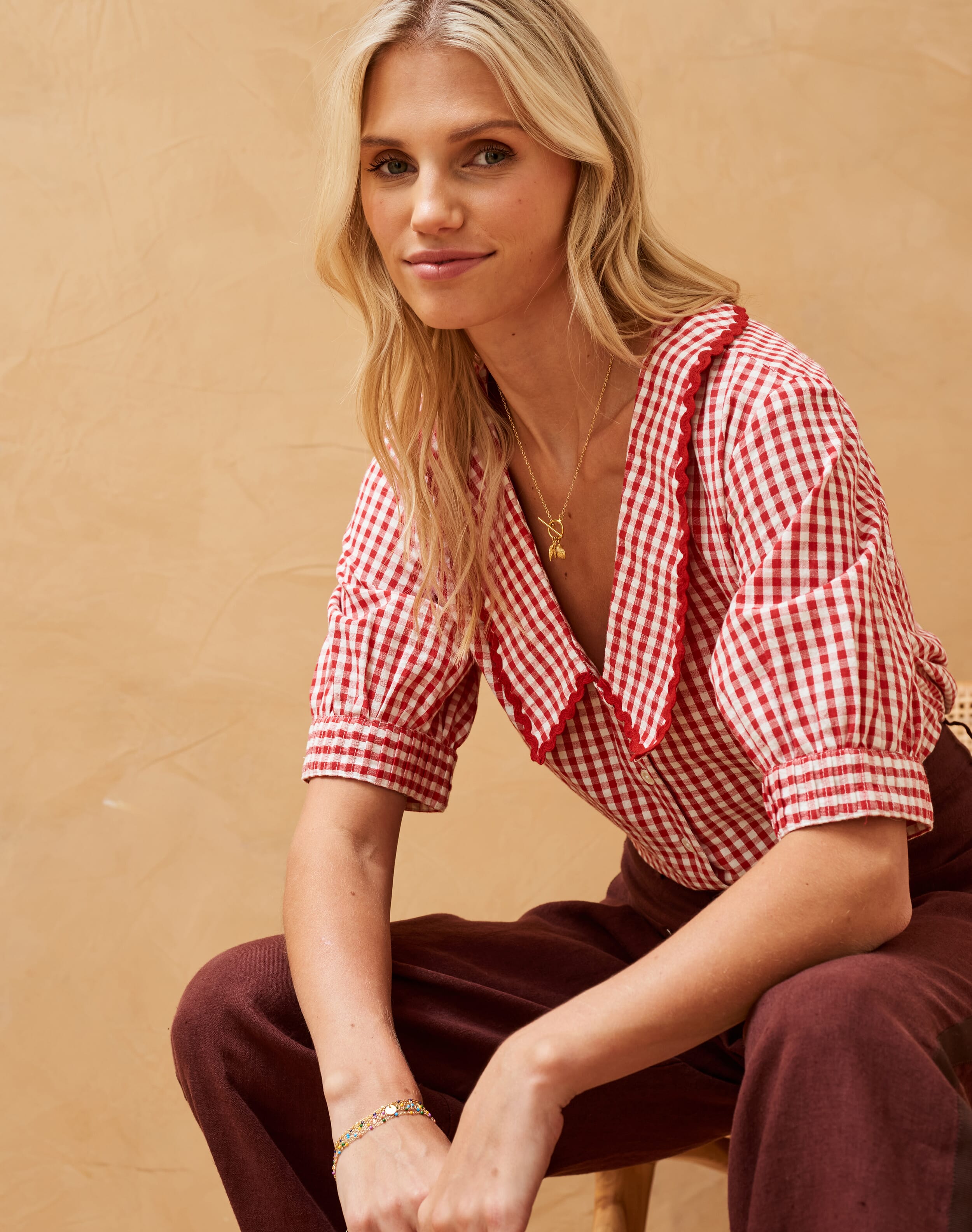 Red Gingham Ric Rac Shirt | Women's Shirts | Brora Fashion