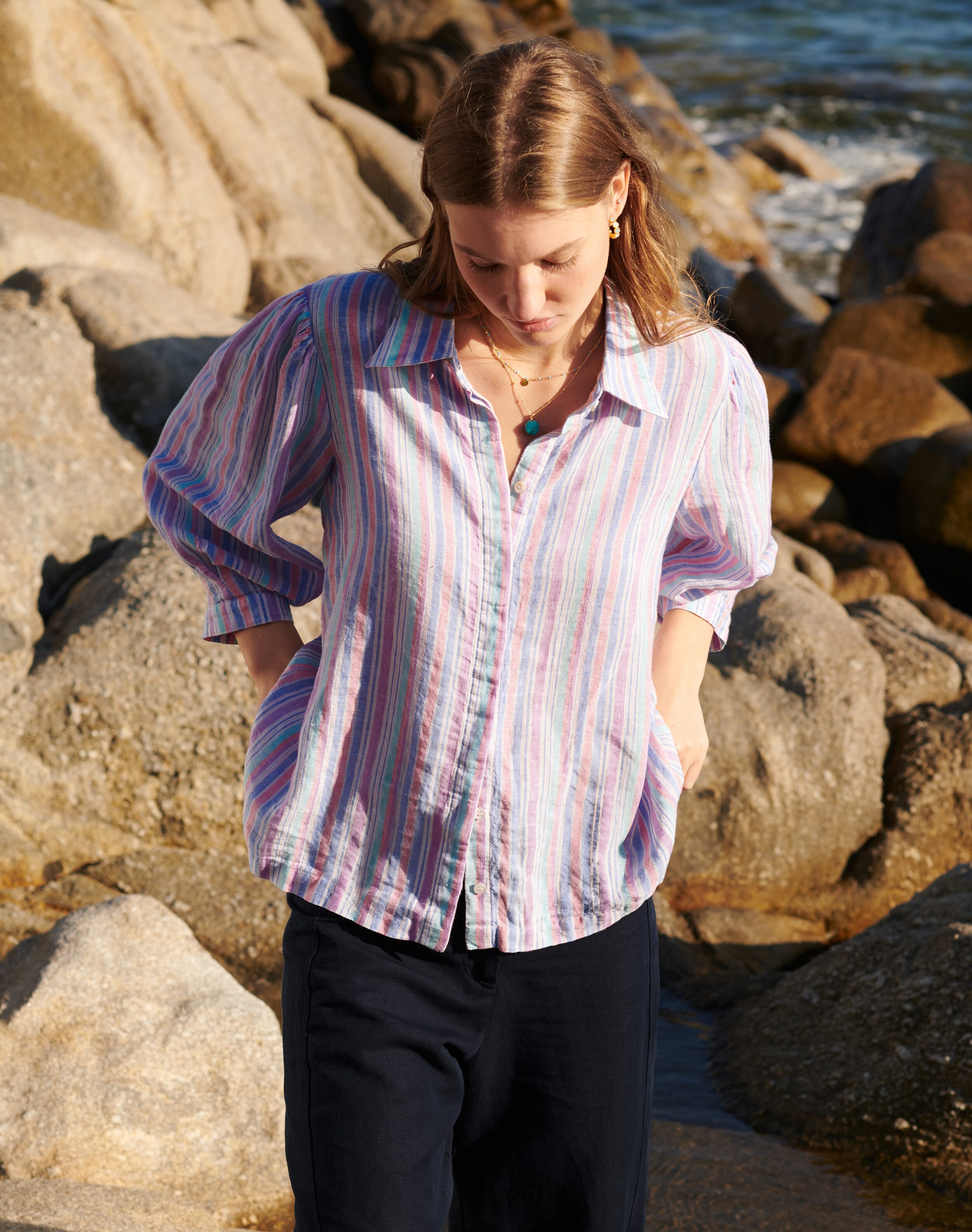 Brora Linen Stripe Shirt Rainbow