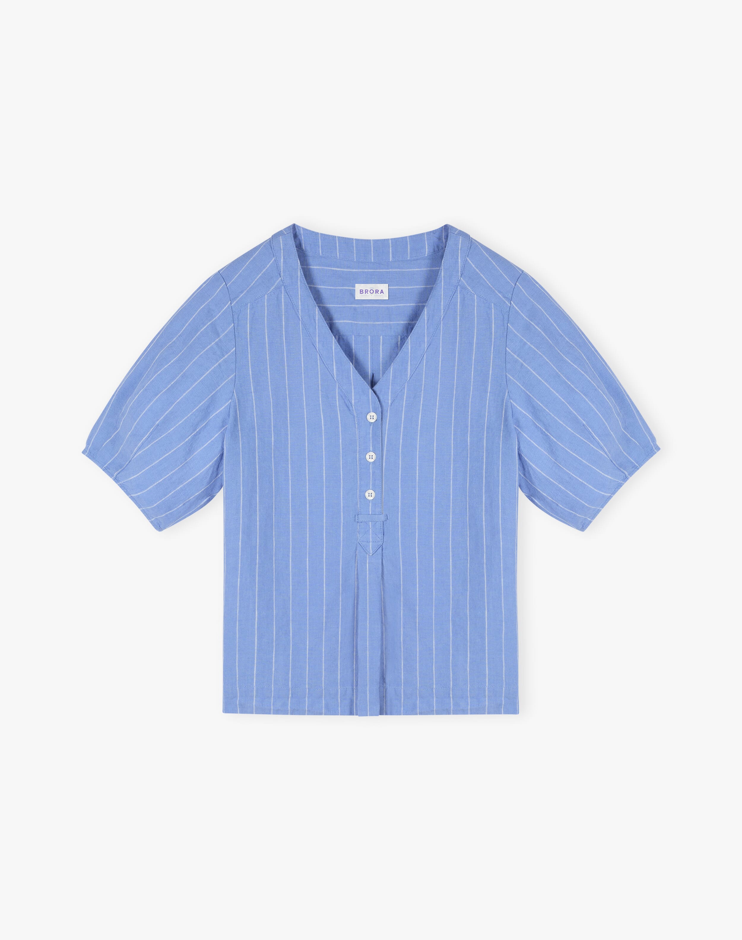 Linen Stripe Blouse in Cornflower | Women's Shirts | Brora