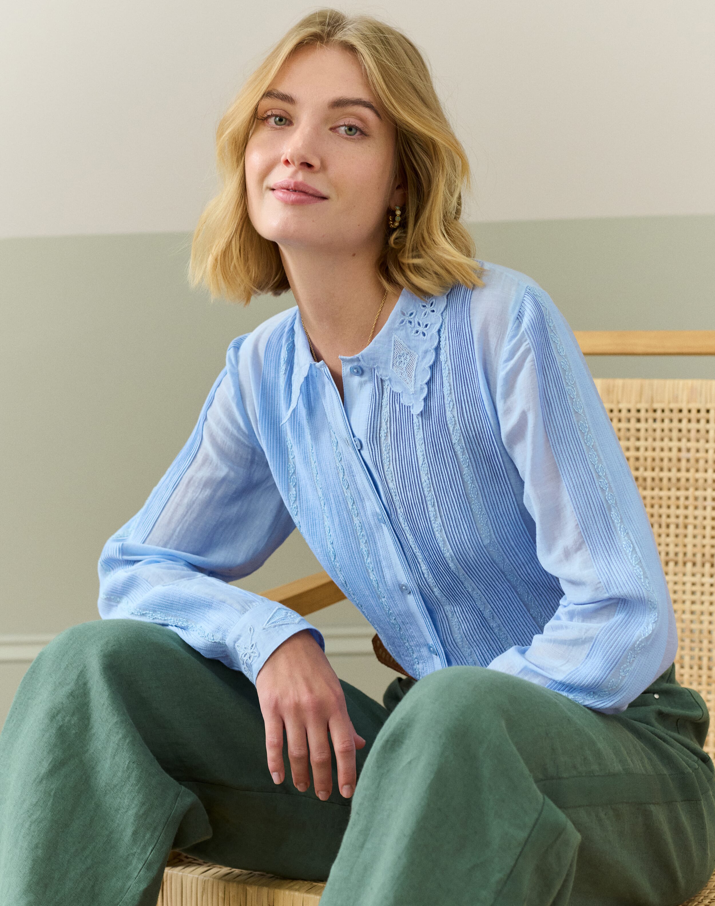 Brora Silk Cotton Embroidered Blouse Hyacinth
