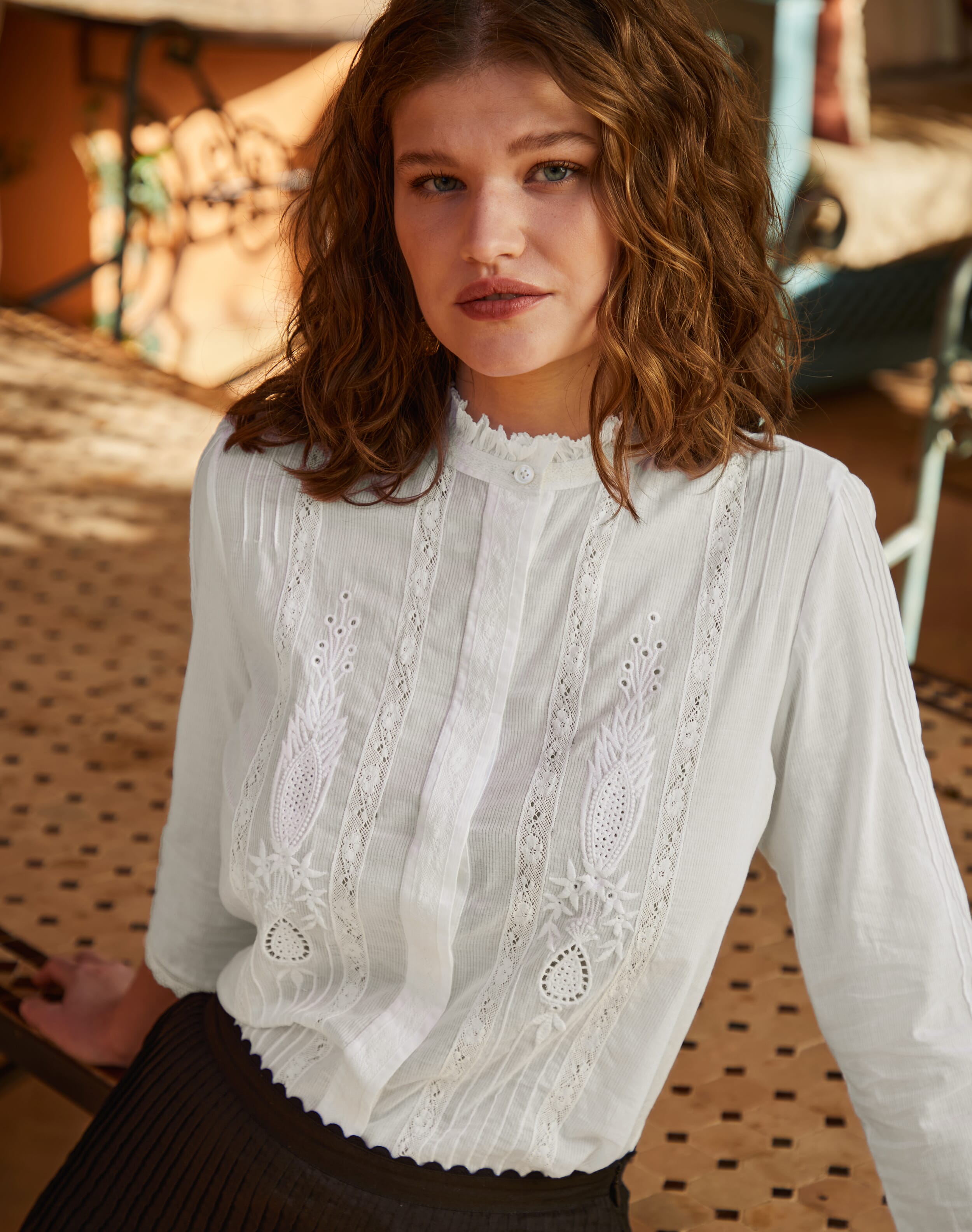 Organic Cotton Applique Blouse in White | Womenswear | Brora