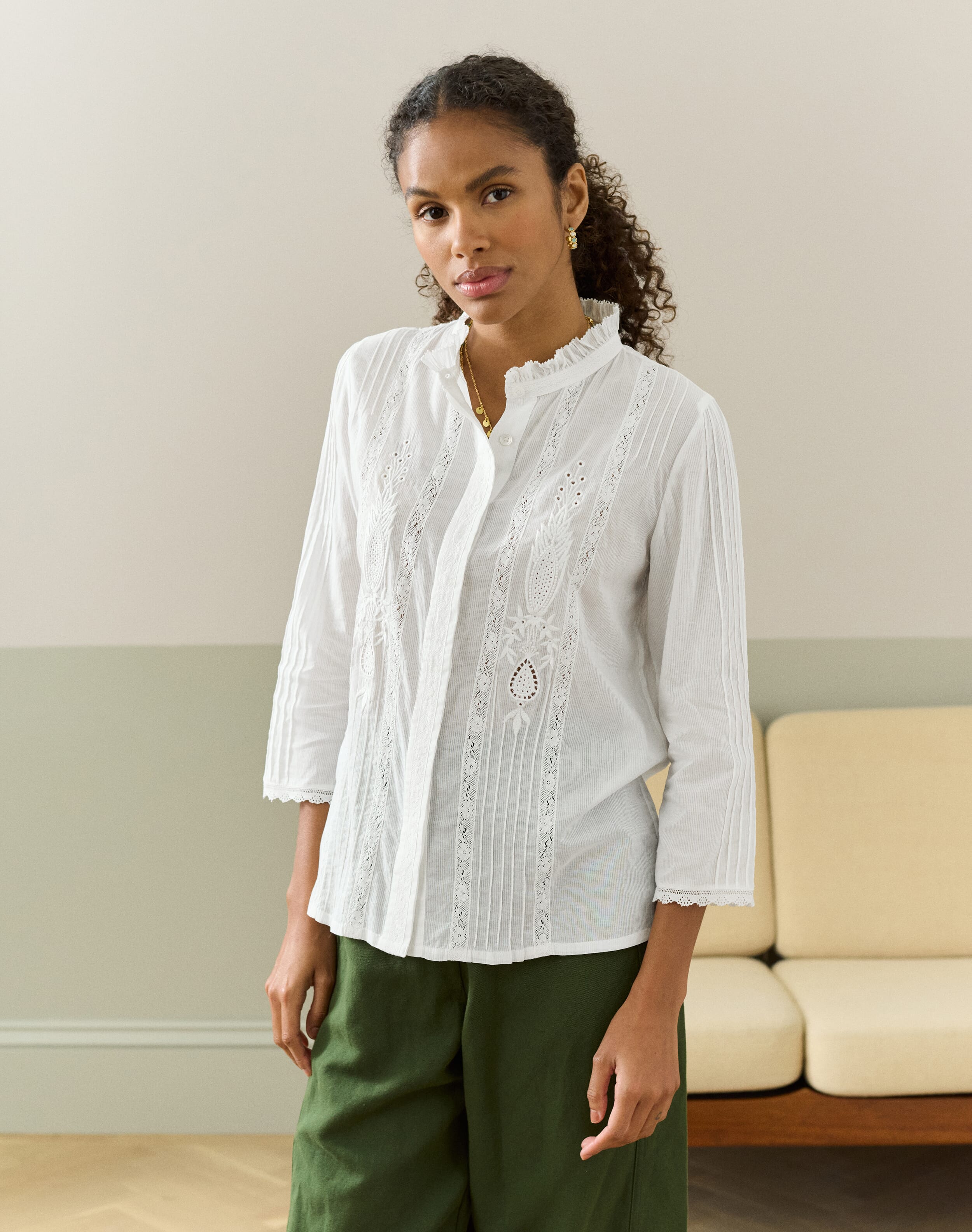 Organic Cotton Applique Blouse in White | Womenswear | Brora