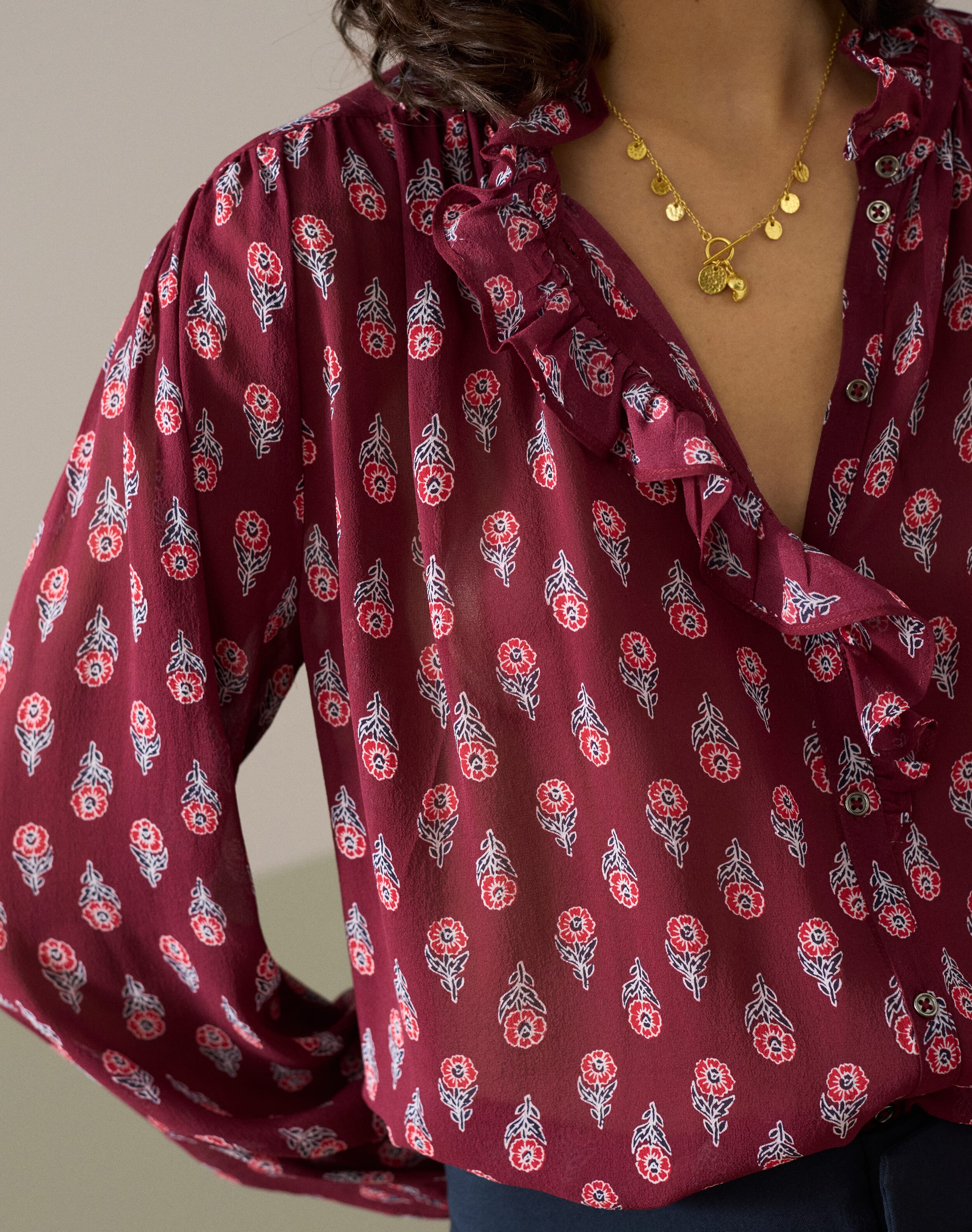 Stella Frill Front Blouse - Forest main image 1