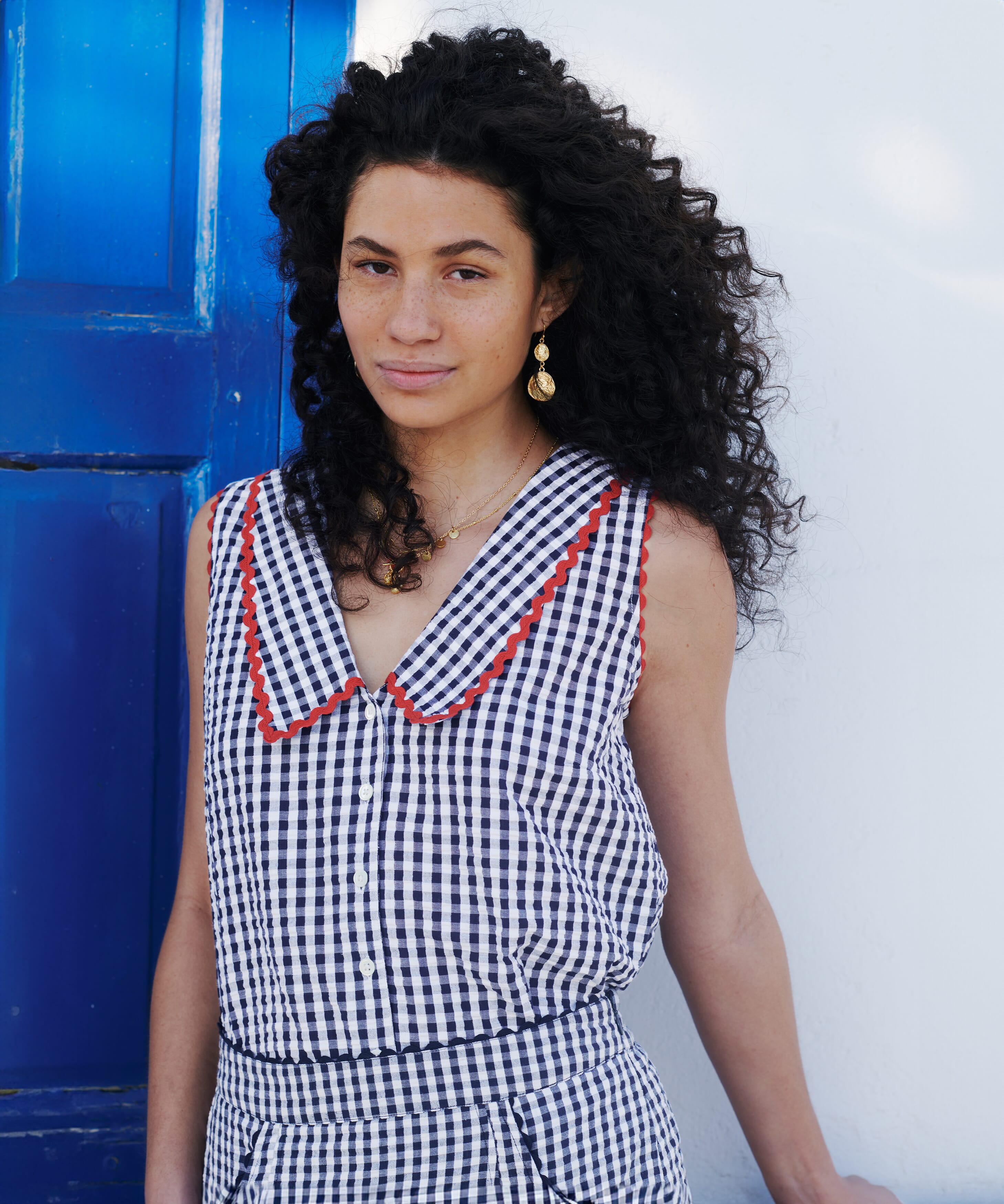 Brora Cotton Gingham Sleeveless Blouse
