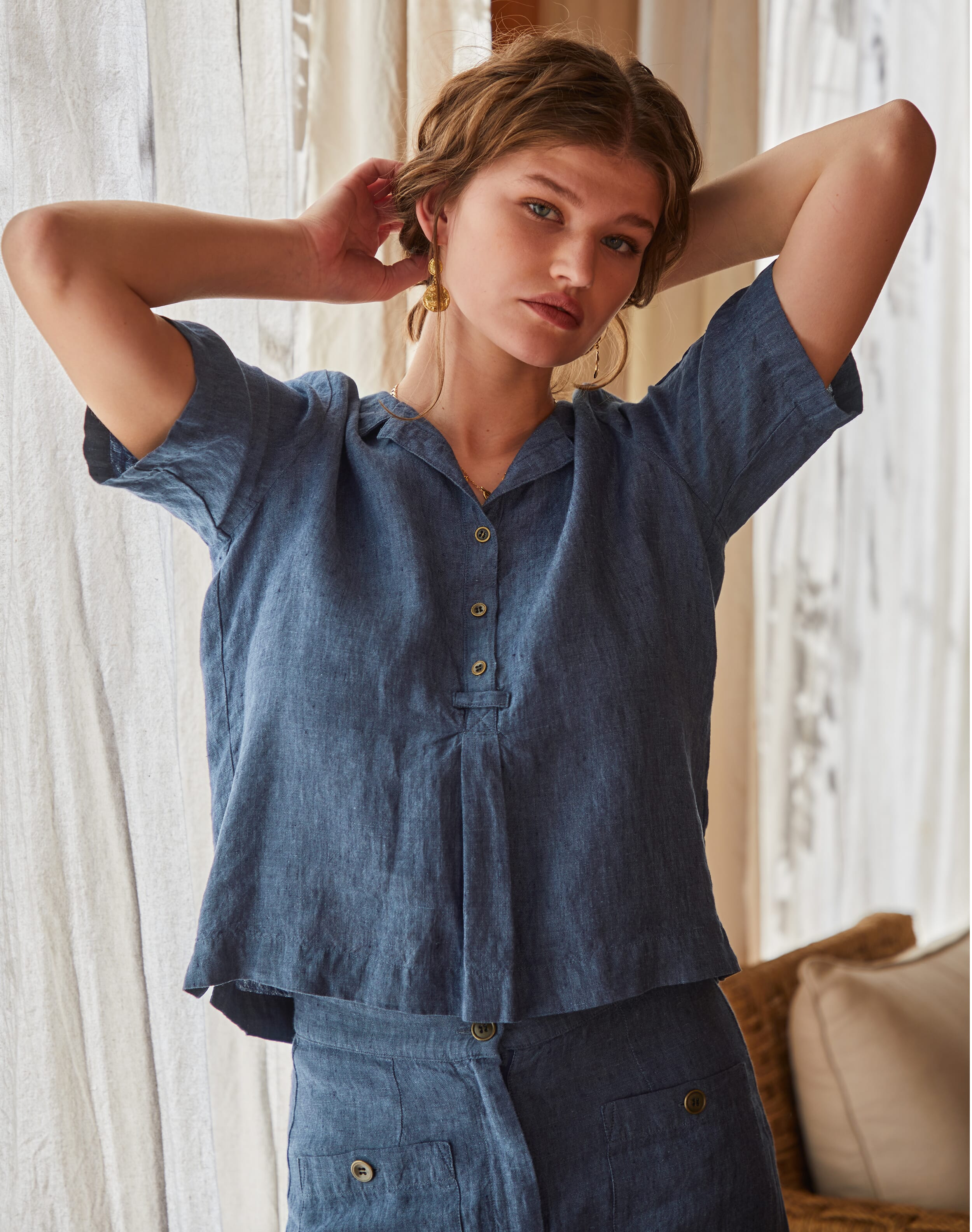 Brora Cross Weave Linen Utility Shirt