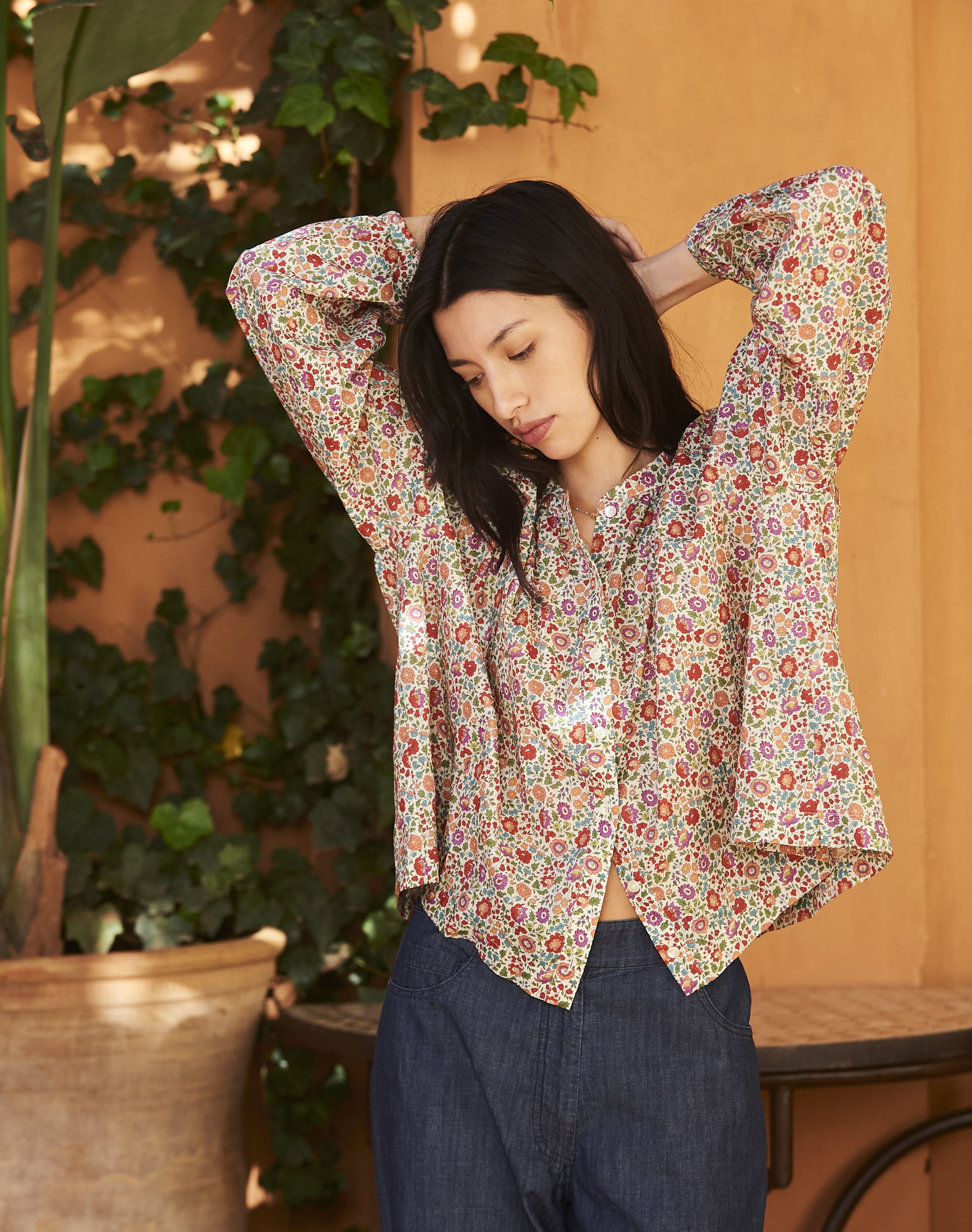 Liberty Print Organic Cotton Shirt in Cherry | Women's| Brora