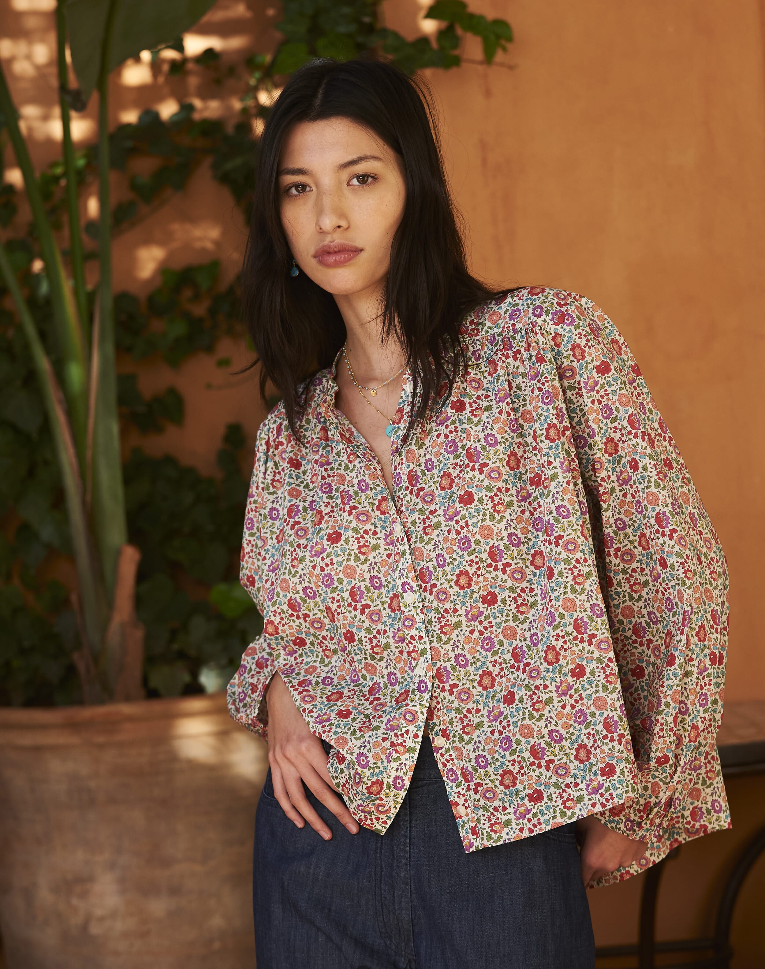 Liberty Print Organic Cotton Shirt in Cherry | Women's| Brora