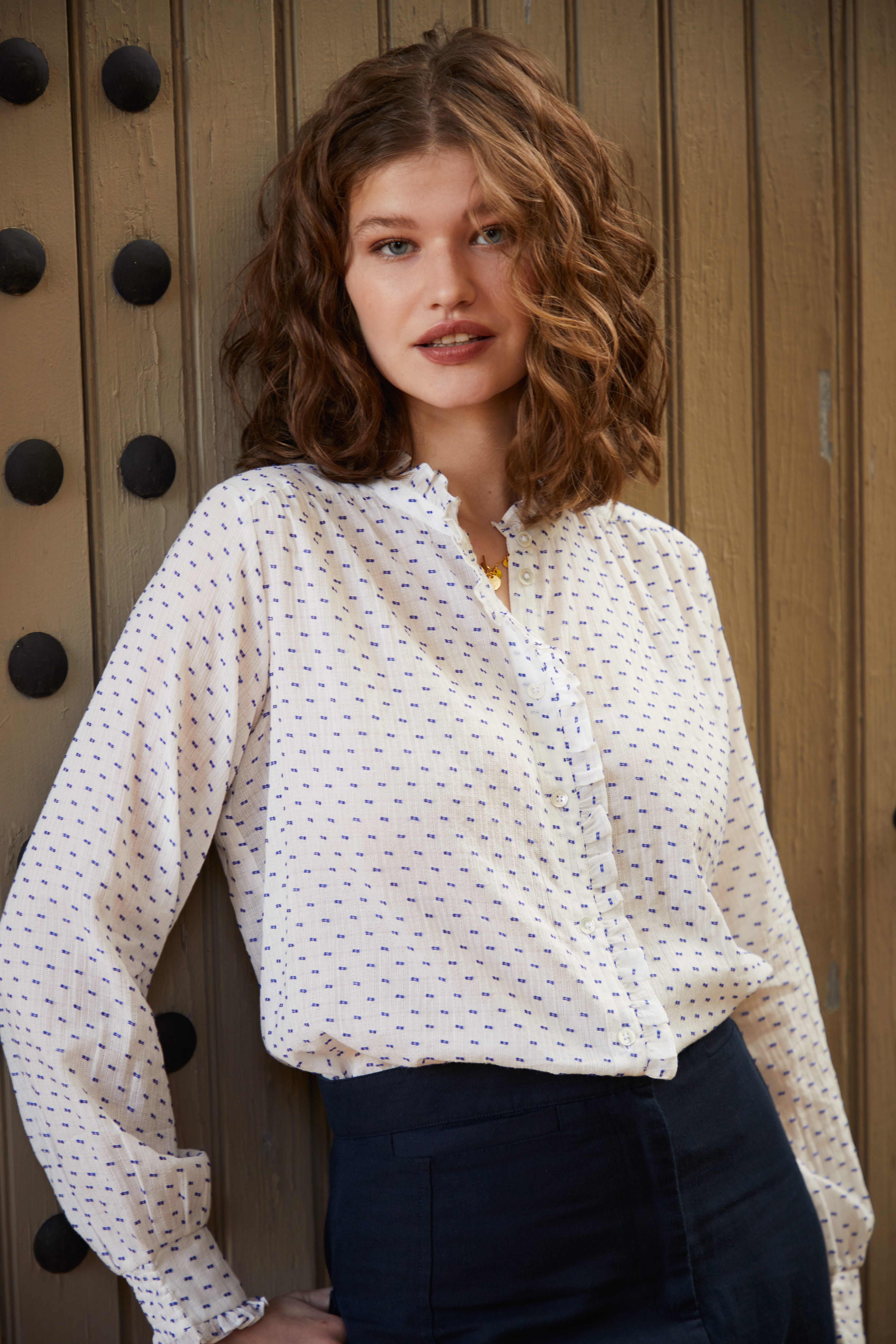 Brora Cotton Dobby Pie Crust Blouse &