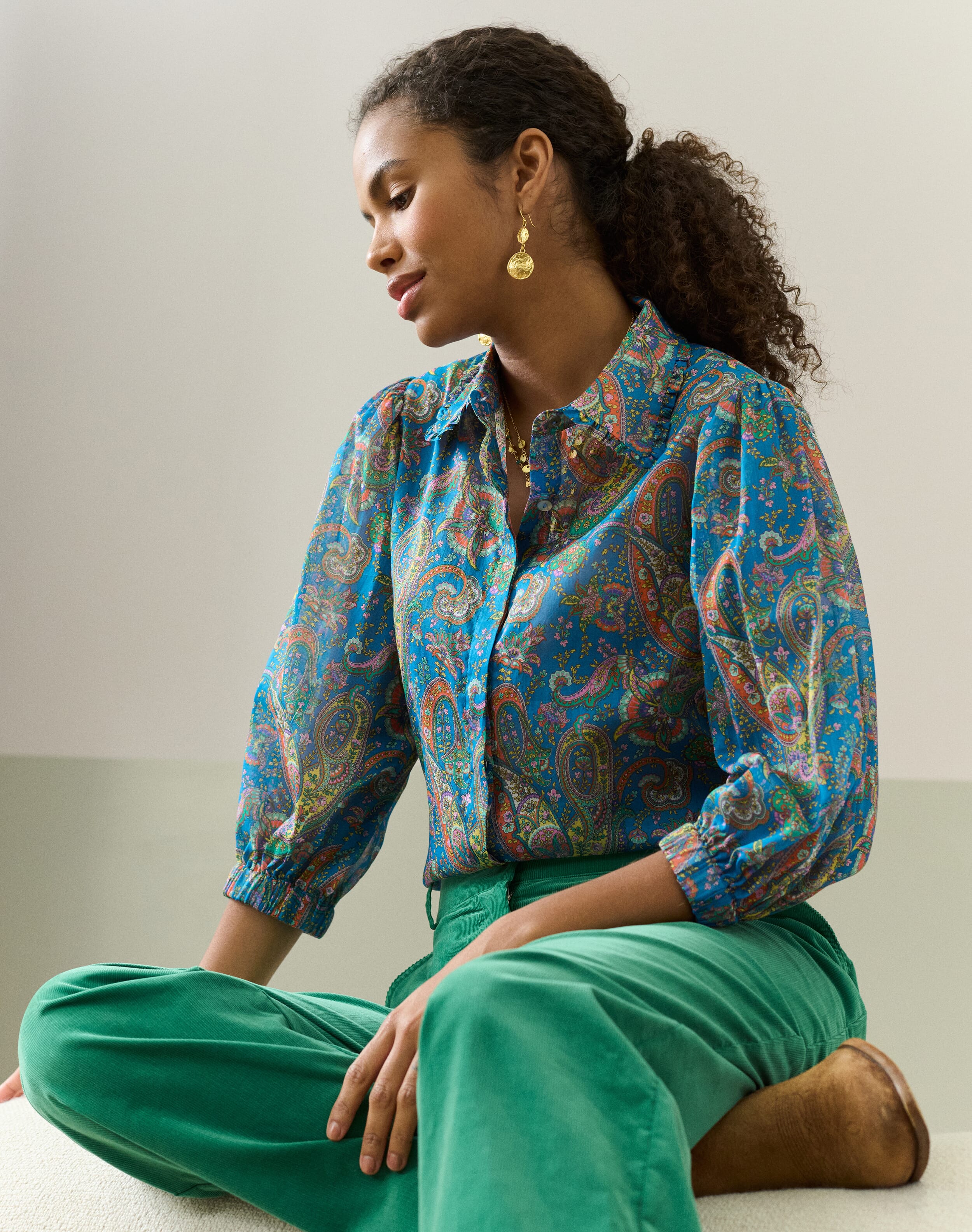 Brora Liberty Print Cotton Chiffon Blouse Peacock paisley
