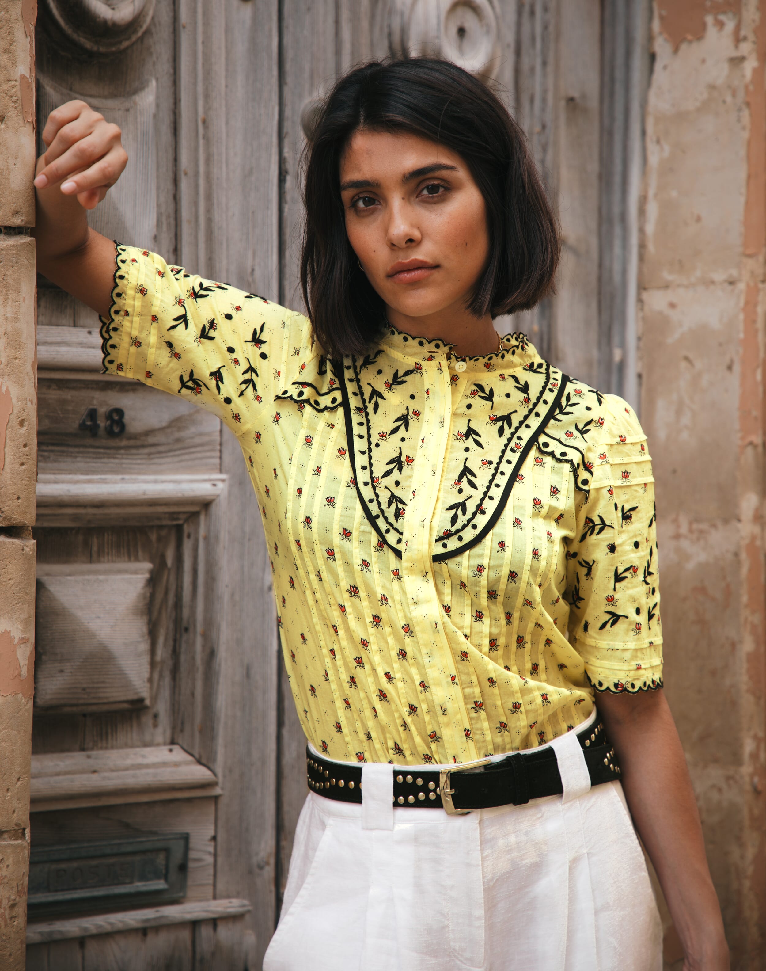 Brora Organic Cotton Floral Print Blouse Vanilla bud  - Size: 12
