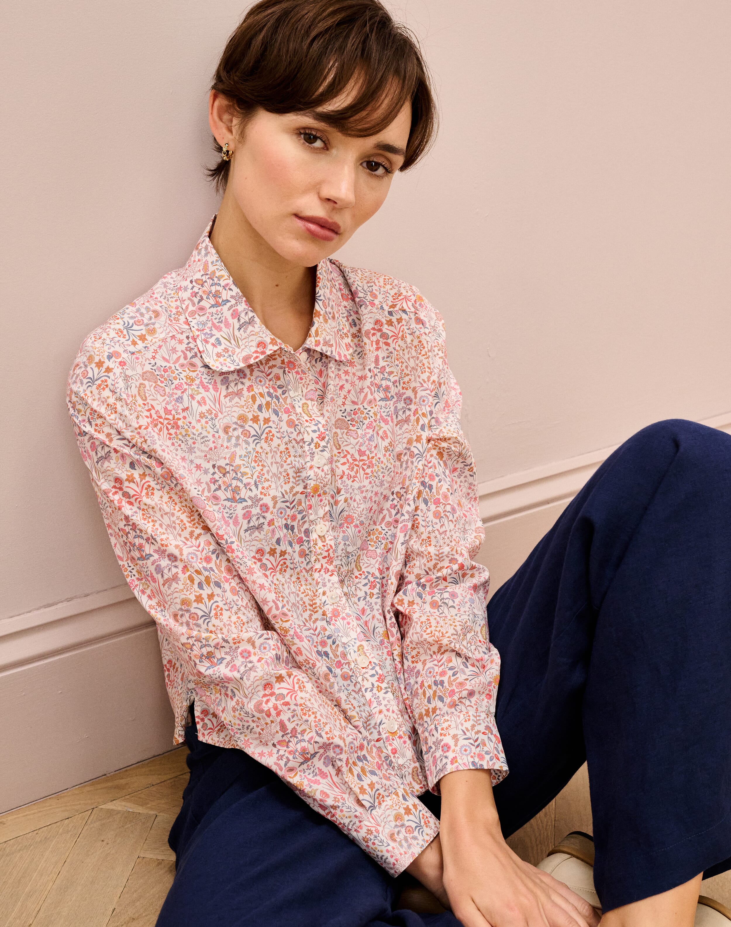 Brora Liberty Print Organic Cotton Shirt Coral posy  - Size: 14