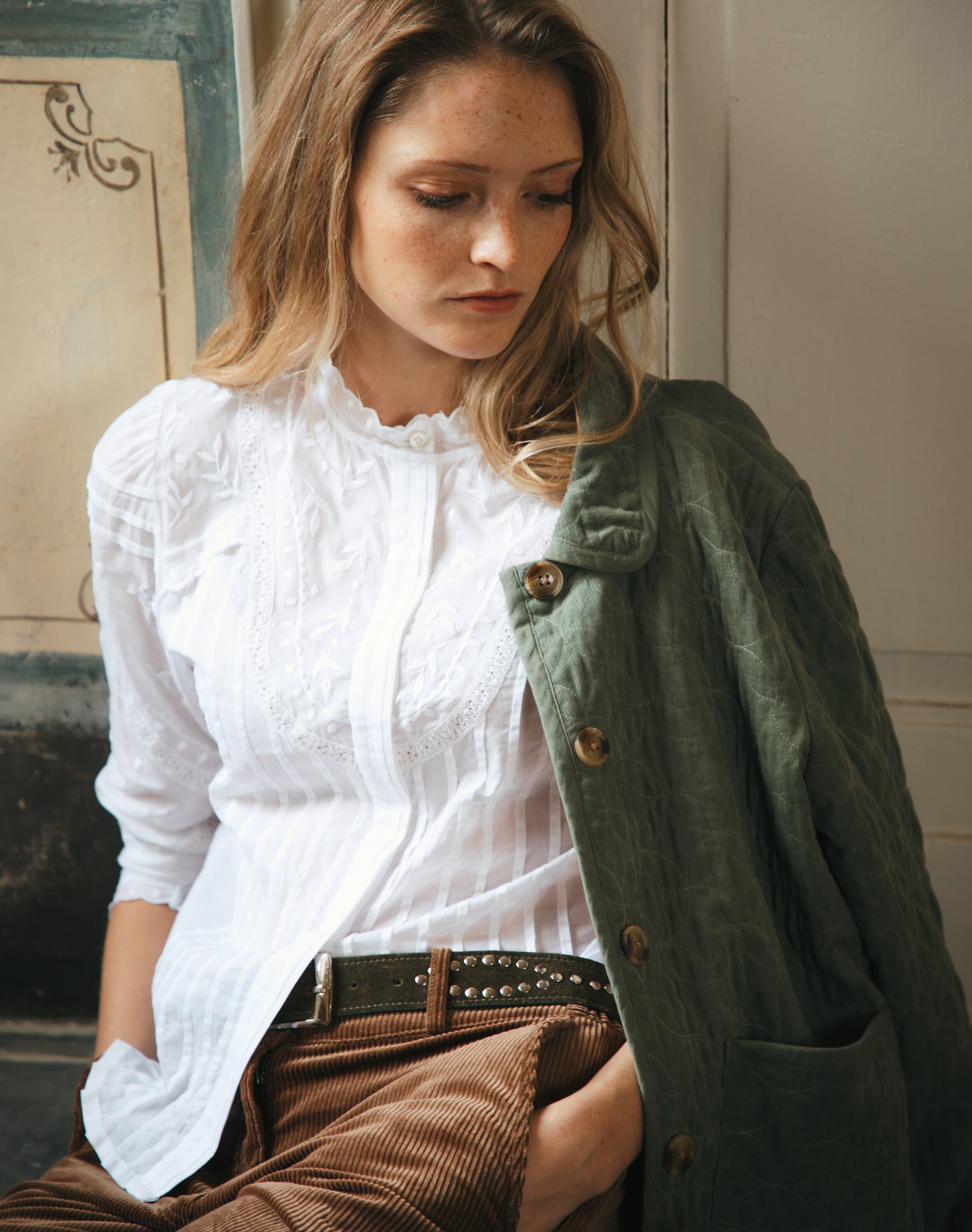 Brora Organic Cotton Embroidered Blouse White