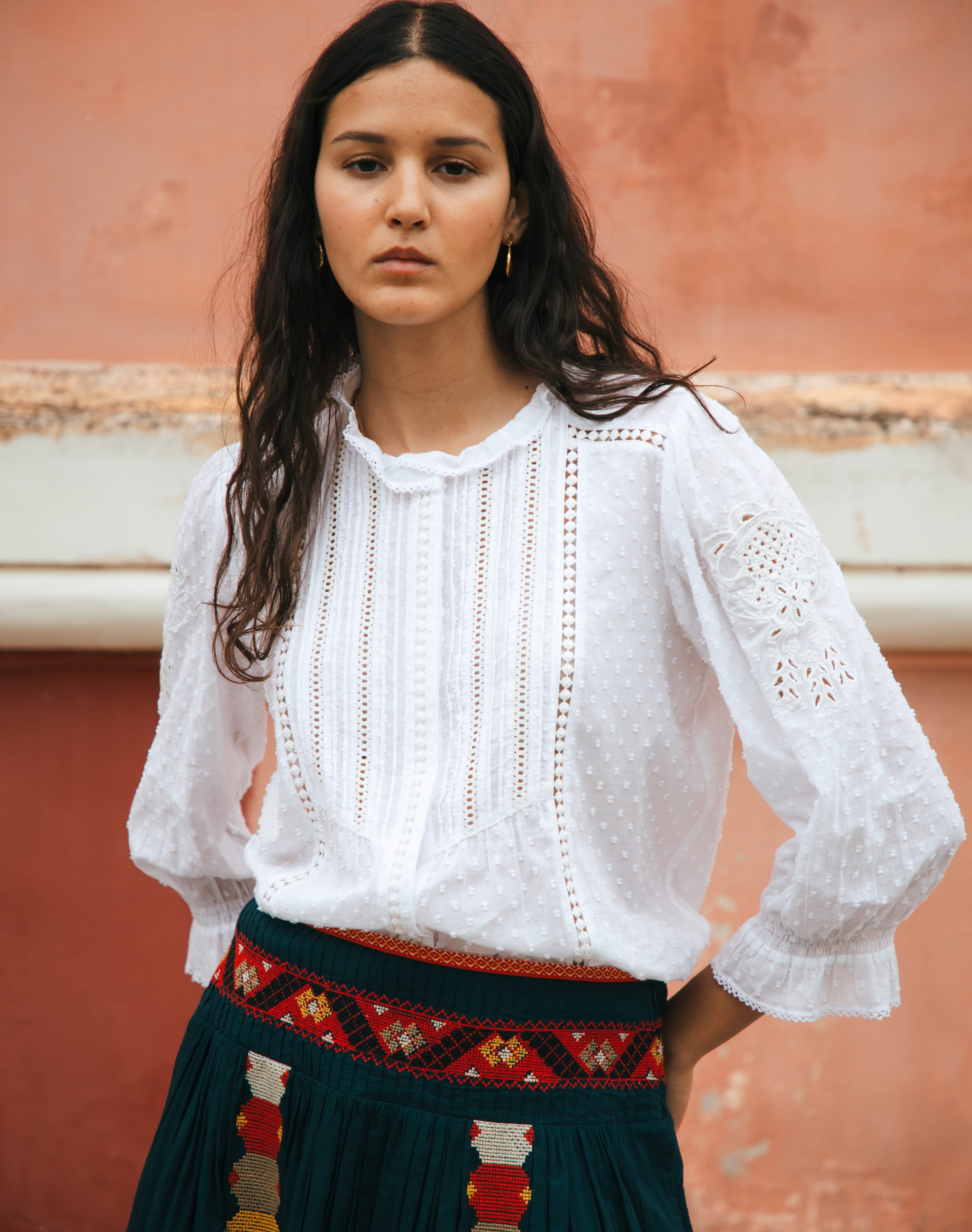 Brora Organic Cotton Dobby Blouse White