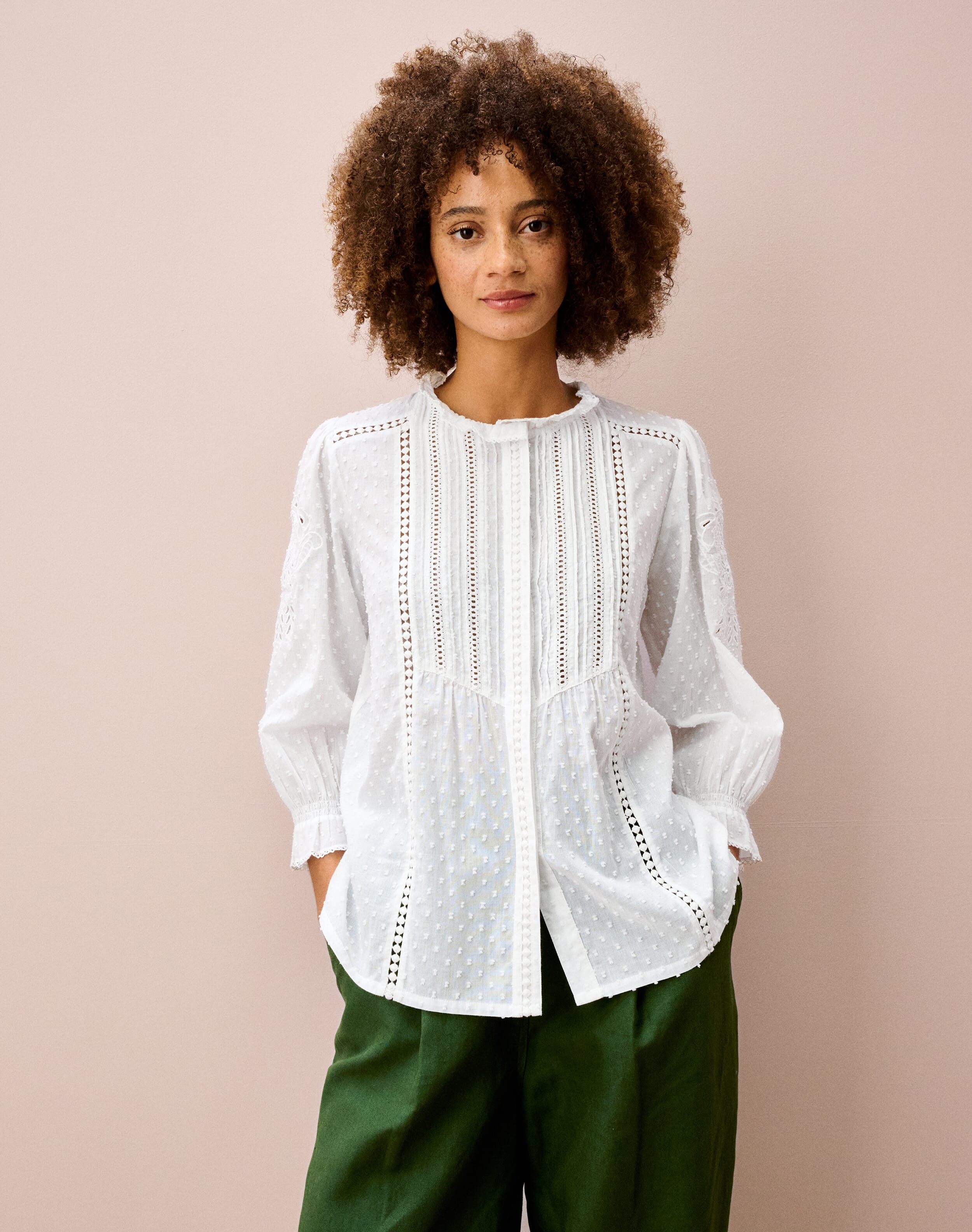 Organic Cotton Dobby Blouse | White Blouses | Brora Sale