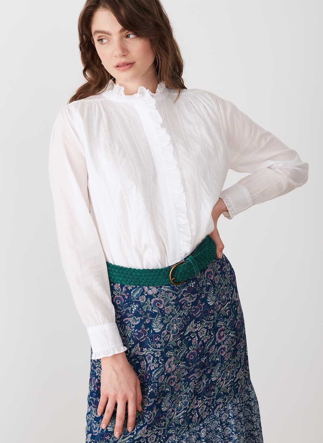 White Organic Cotton Frill Blouse | Women's Shirts | Brora