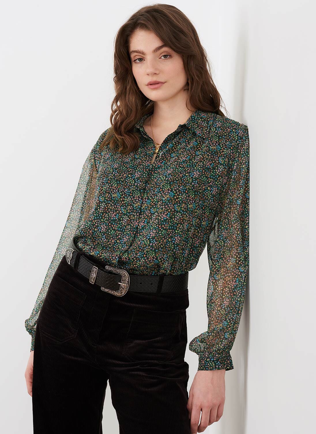 Rainbow Ditsy Liberty Print Silk Chiffon Blouse | Brora