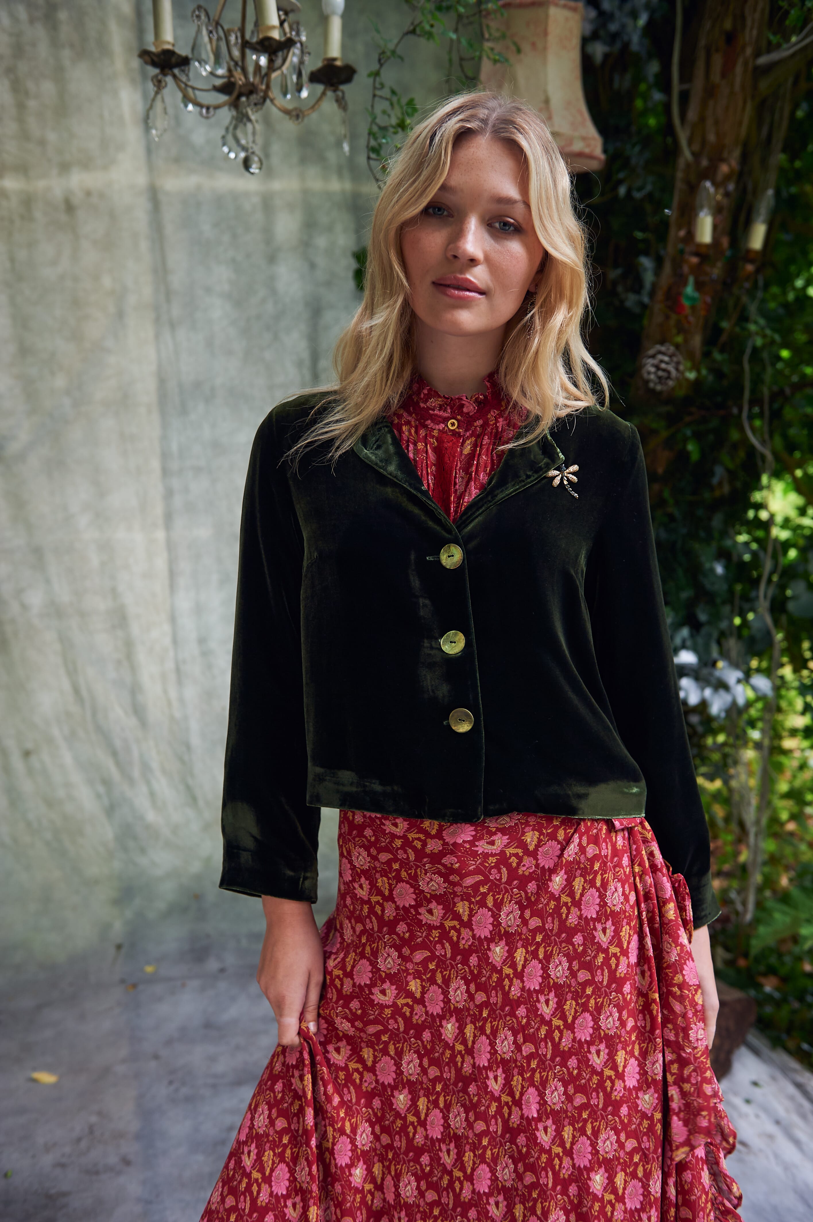 Brora Silk Velvet Cardigan Ivy