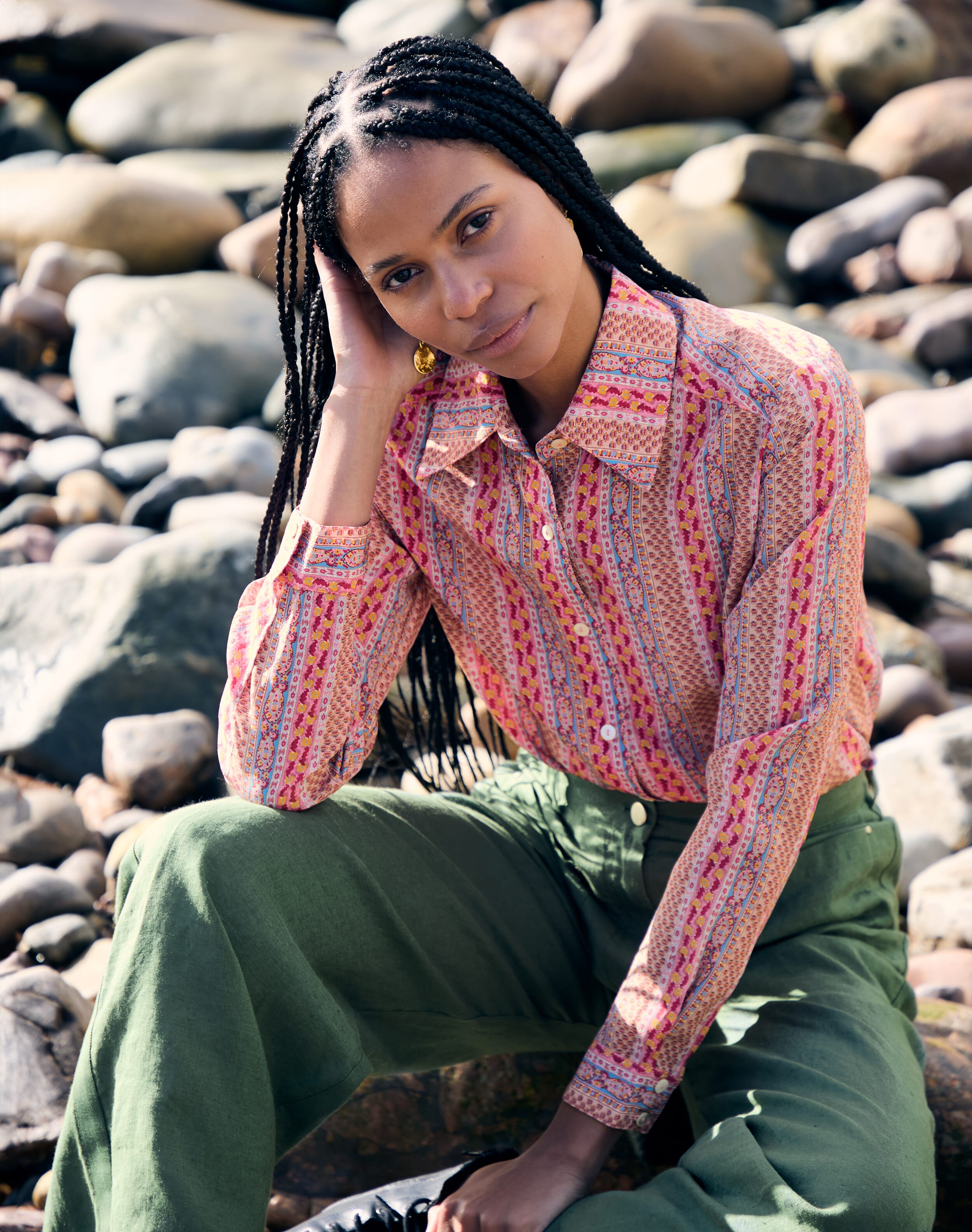 Brora Liberty Print Silk Shirt Rose ribbon