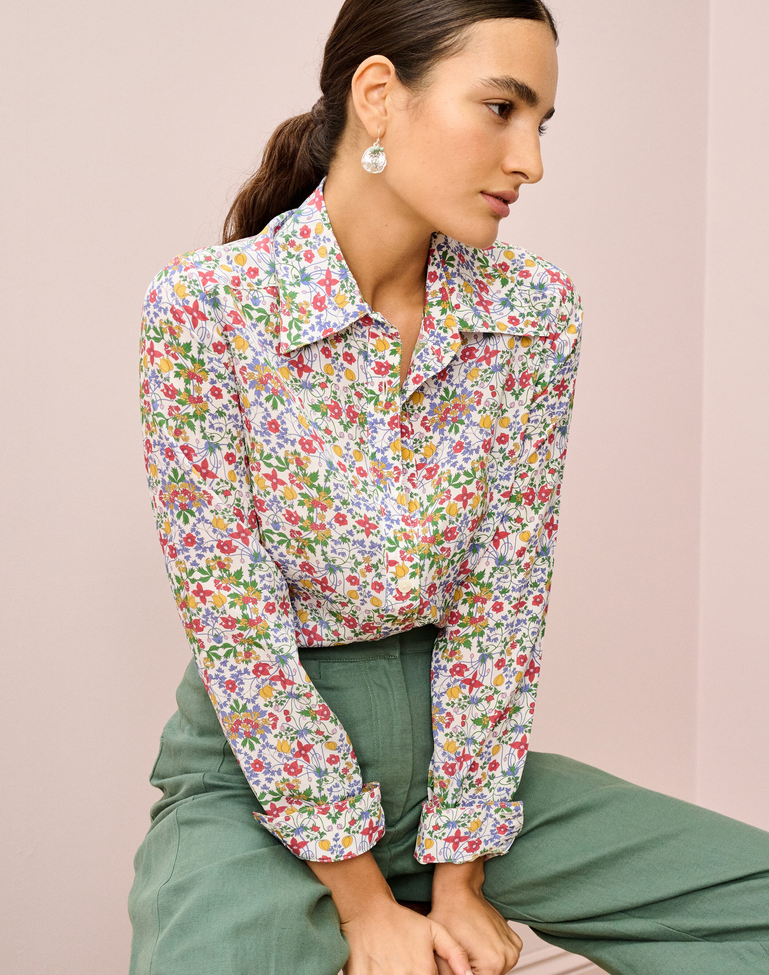 Brora Liberty Print Silk Shirt Tomato vine