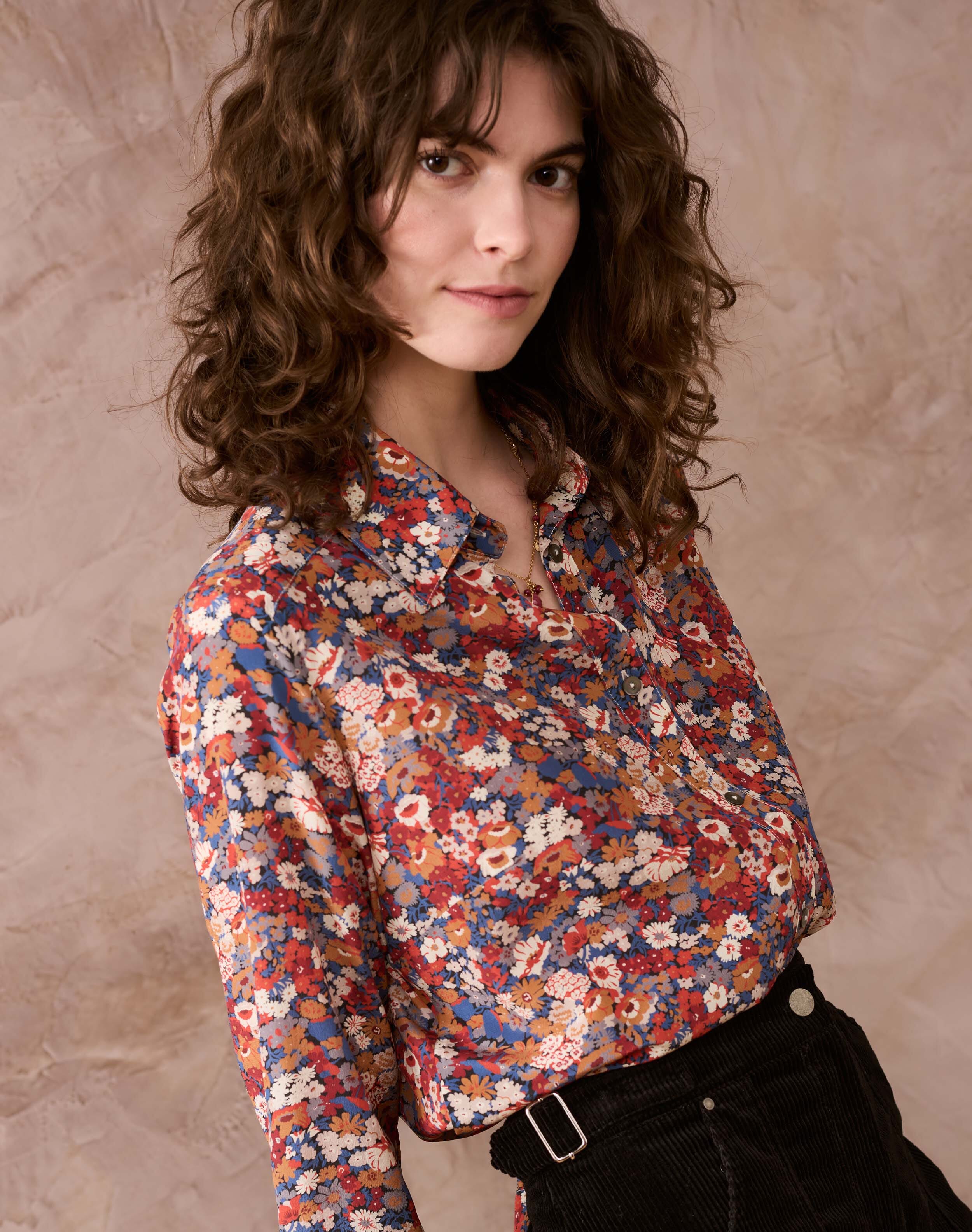 Brora Liberty Print Silk Shirt Russet meadow