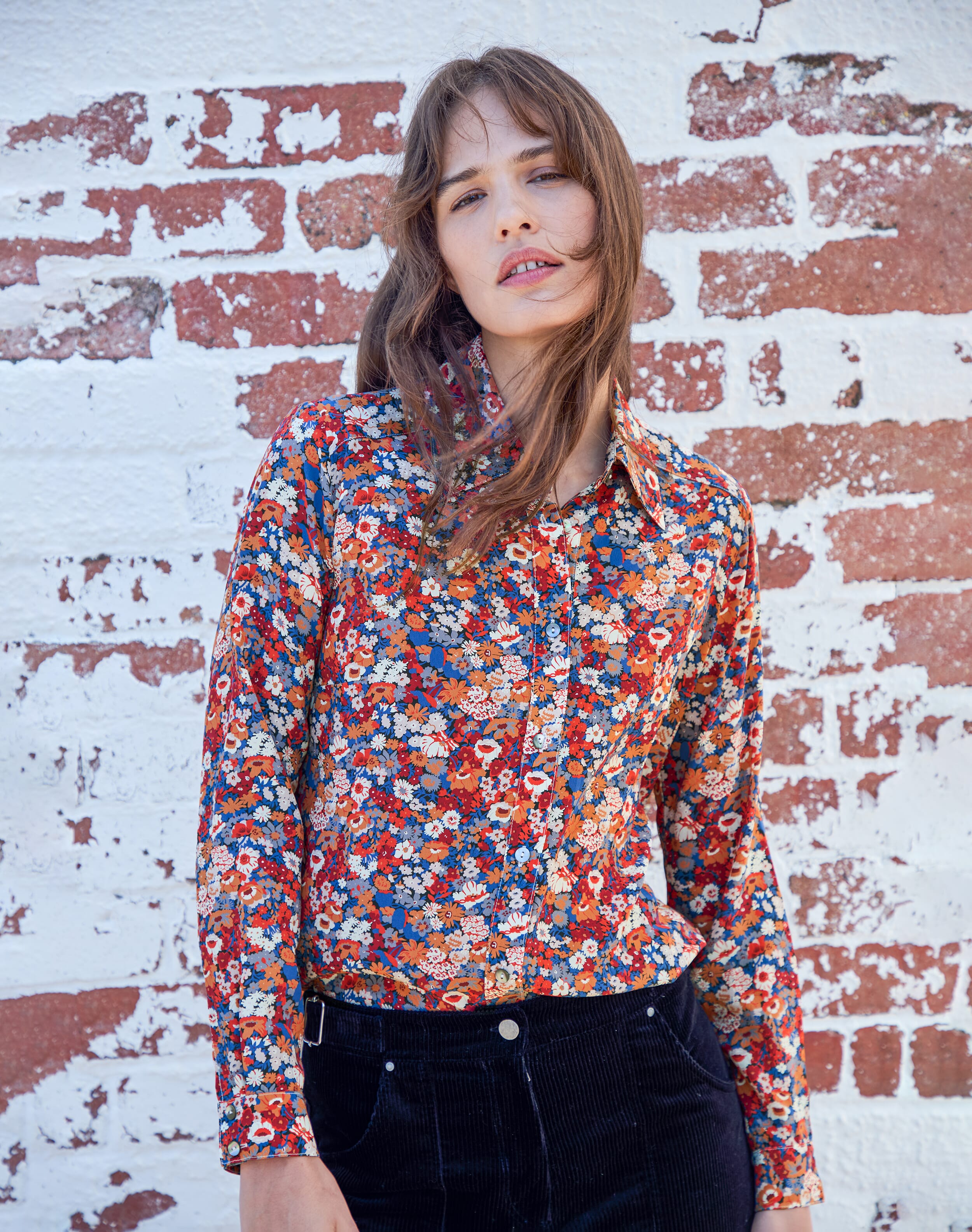 Brora Liberty Print Silk Shirt Russet meadow