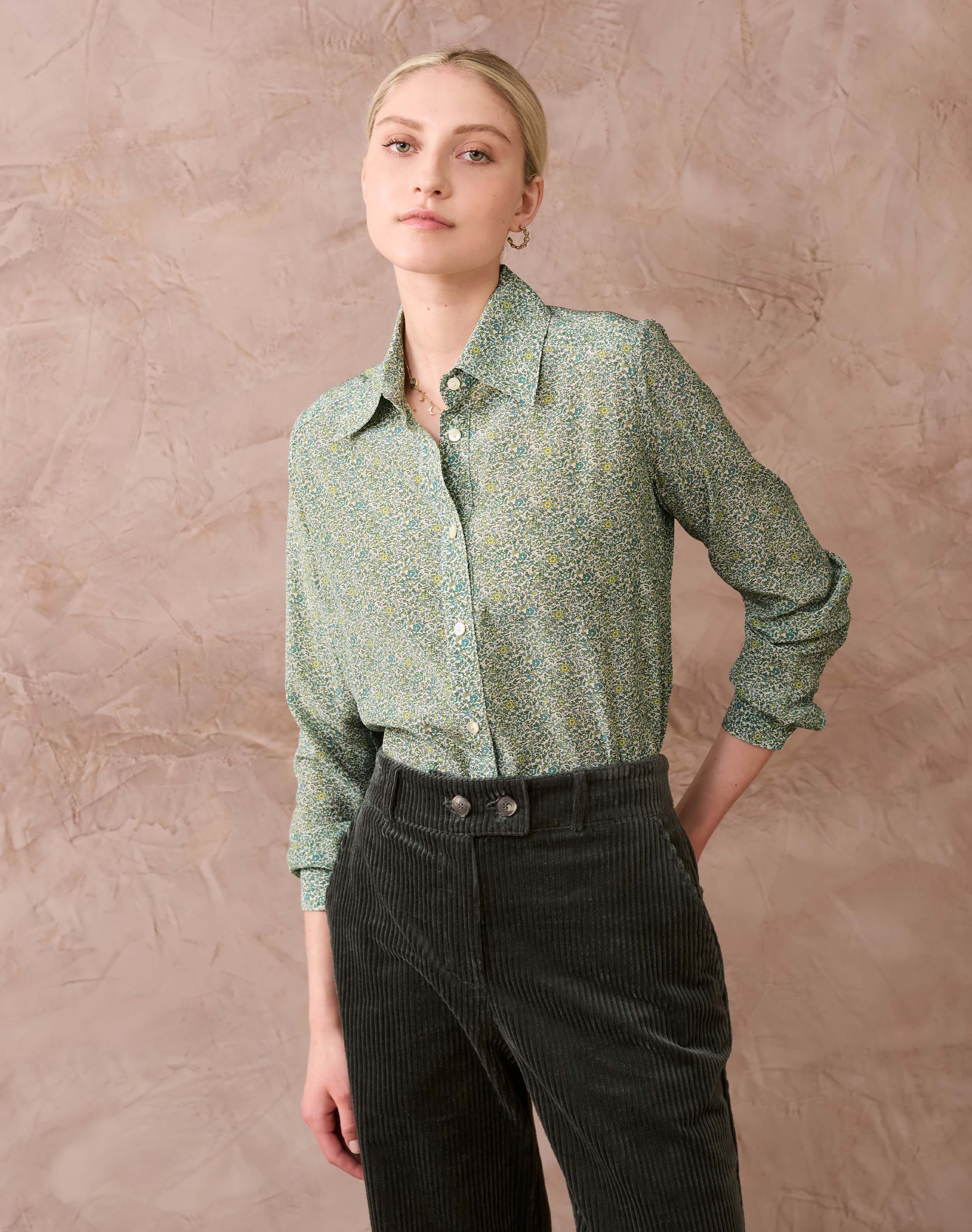 Brora Liberty Print Silk Shirt Sage posy