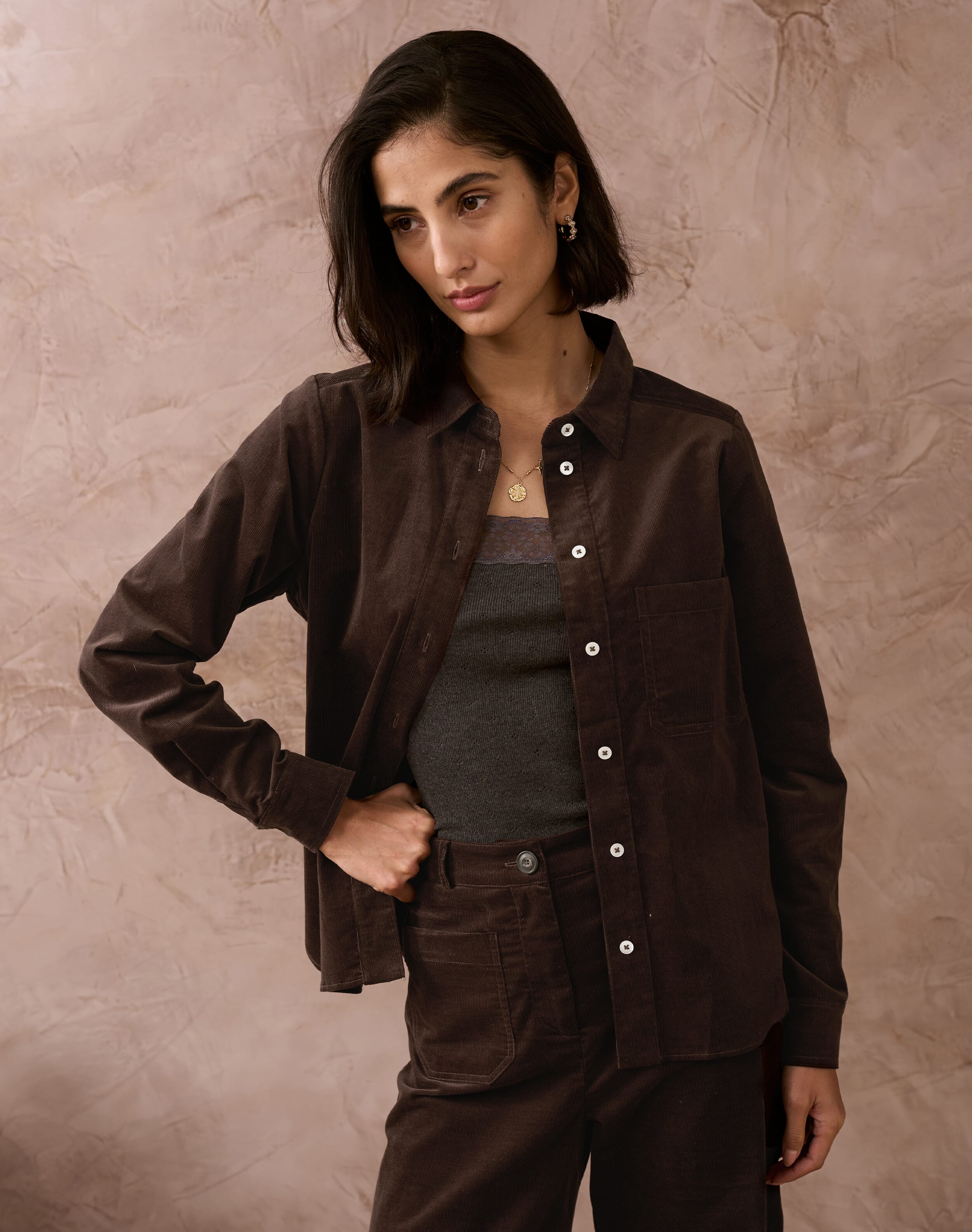 Brora Needlecord Utility Shirt Chocolate